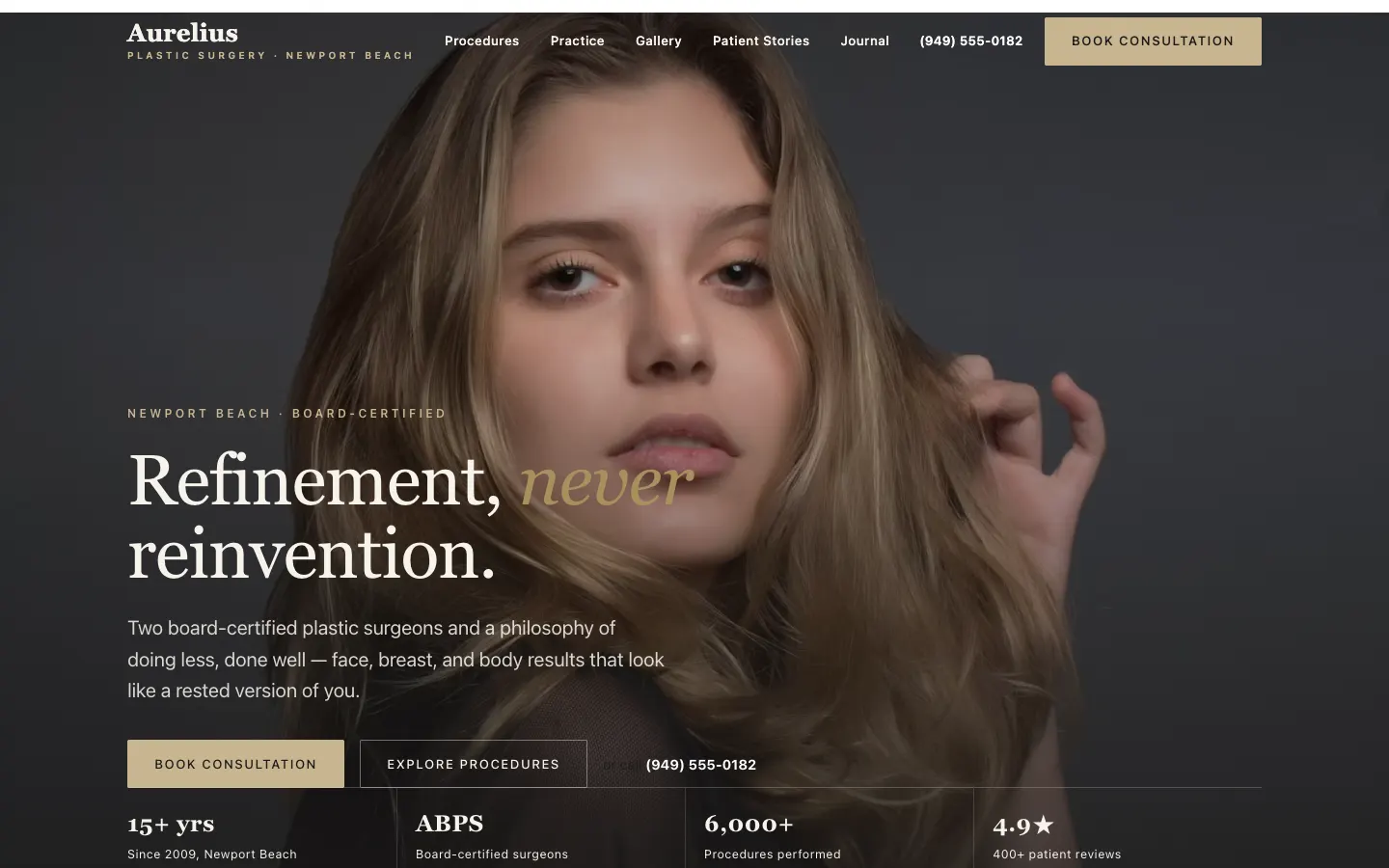 Screenshot of Aurelius Plastic Surgery website demo