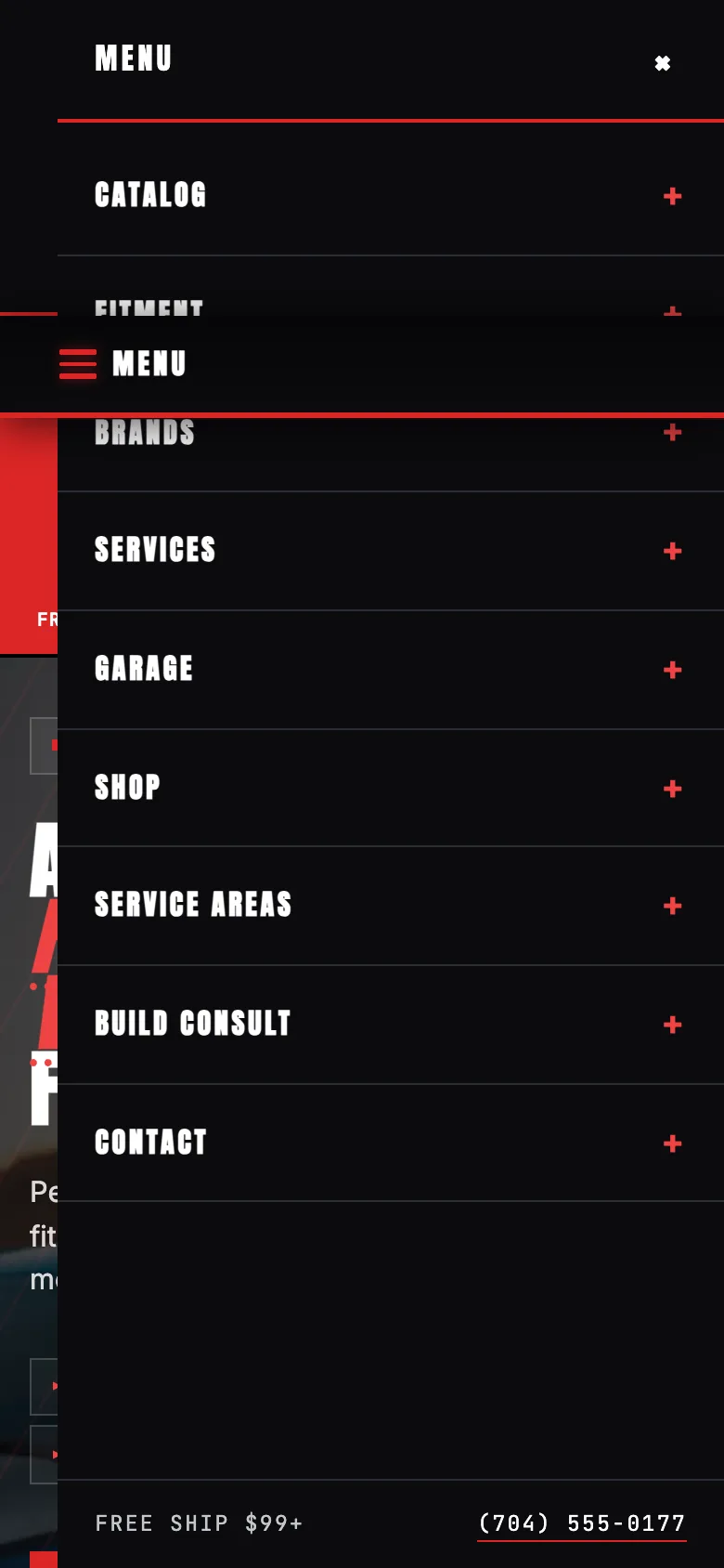An automotive demo storefront on a phone