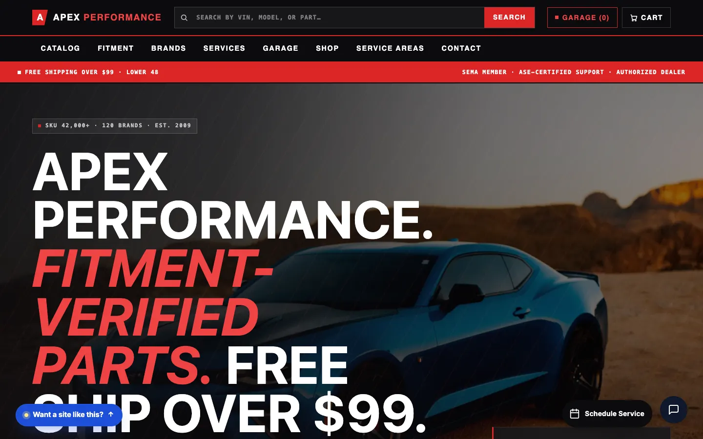 Screenshot of Apex Performance website demo