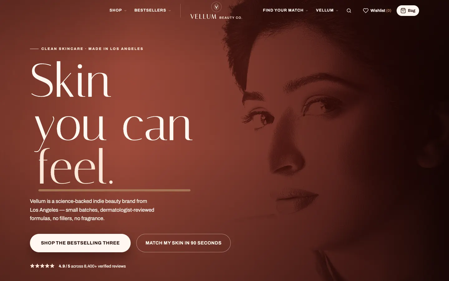 Screenshot of Vellum Beauty Co. website demo