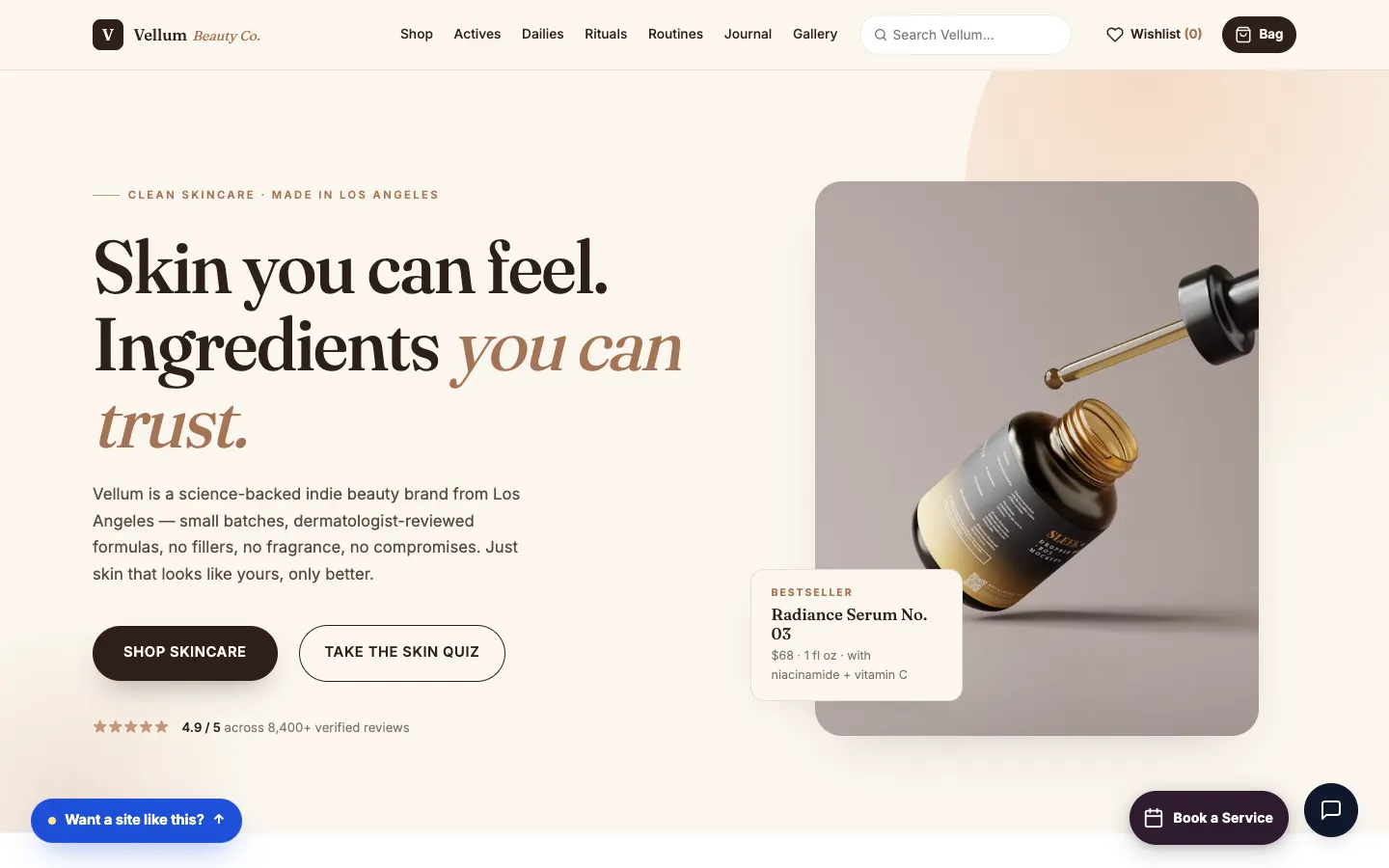 Screenshot of Vellum Beauty Co. website demo