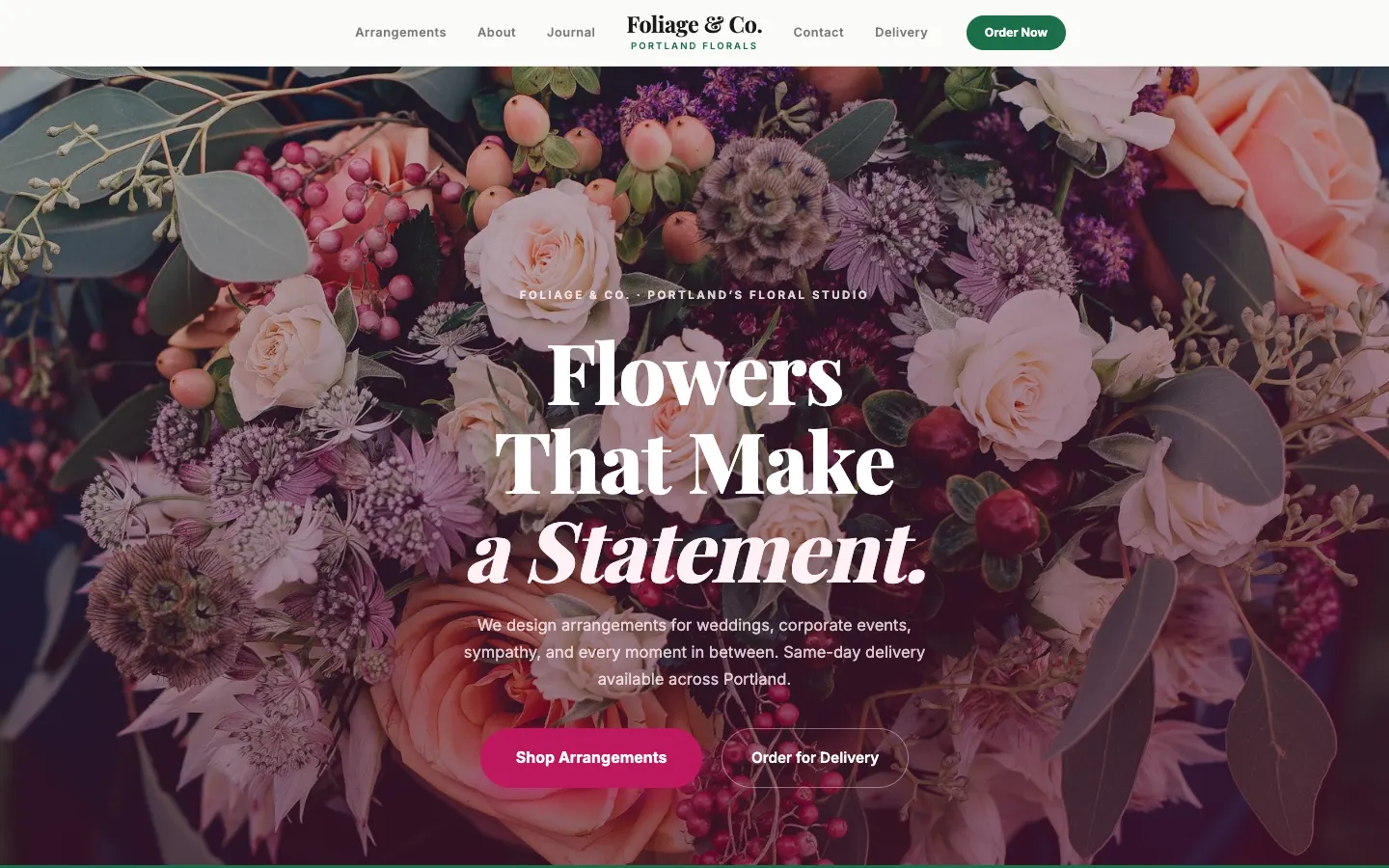 Screenshot of Foliage & Co. website demo