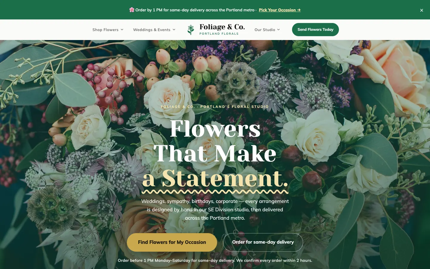 Screenshot of Foliage & Co. website demo
