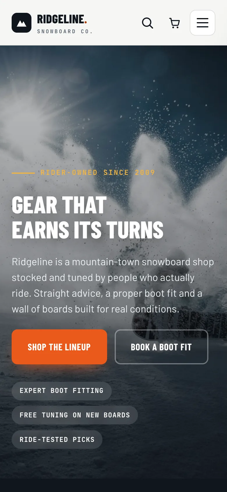 A boardshop demo storefront on a phone