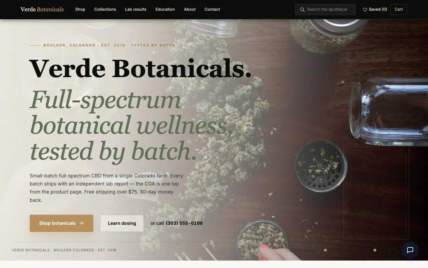 Screenshot of Verde Botanicals website demo