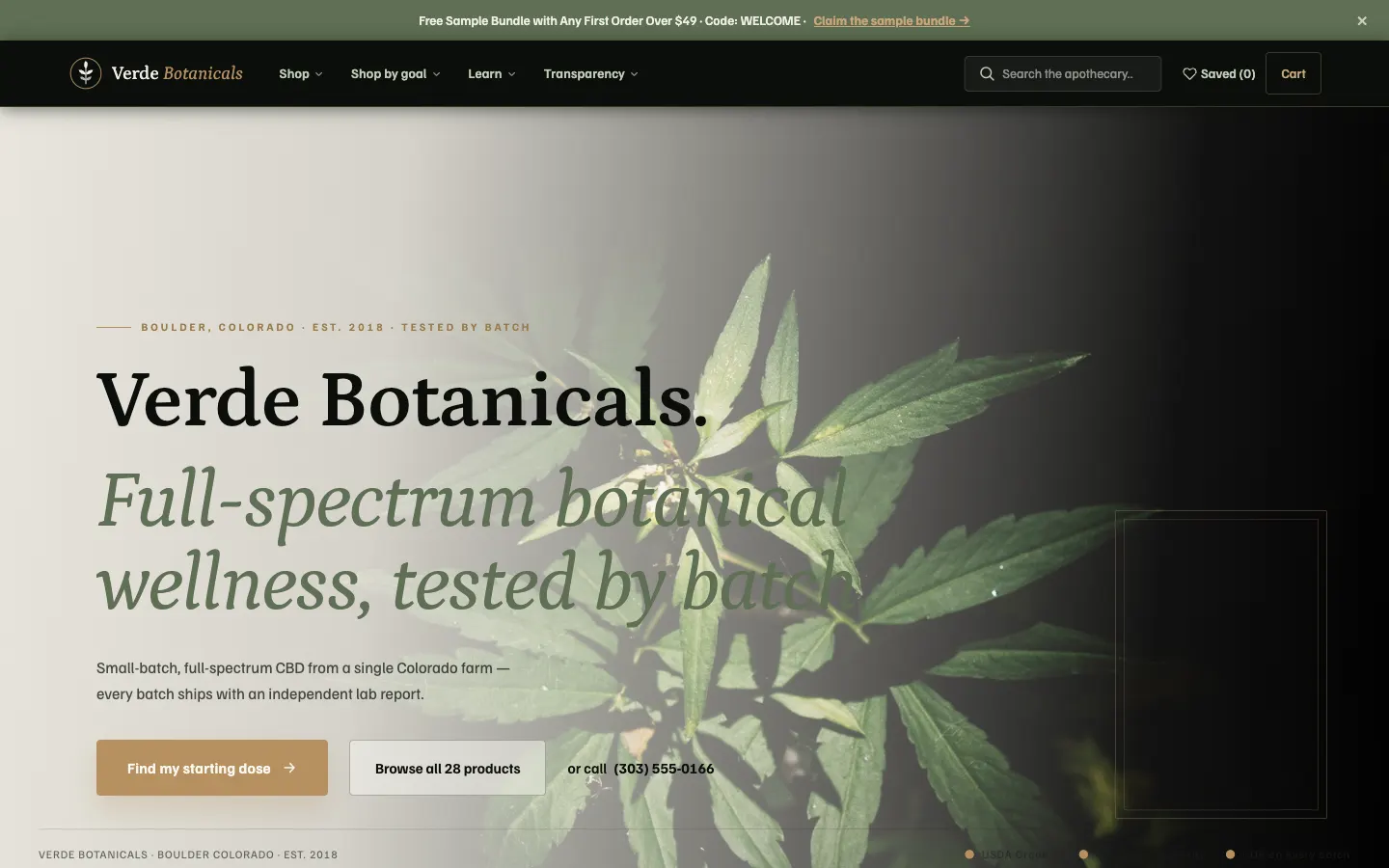 Screenshot of Verde Botanicals website demo