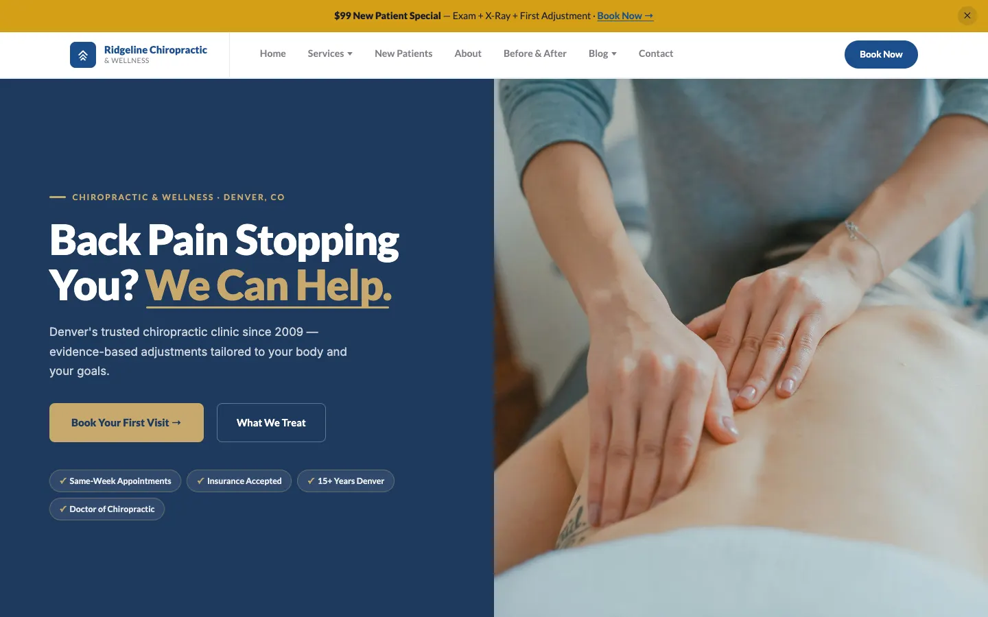 Screenshot of Ridgeline Chiropractic & Wellness website demo