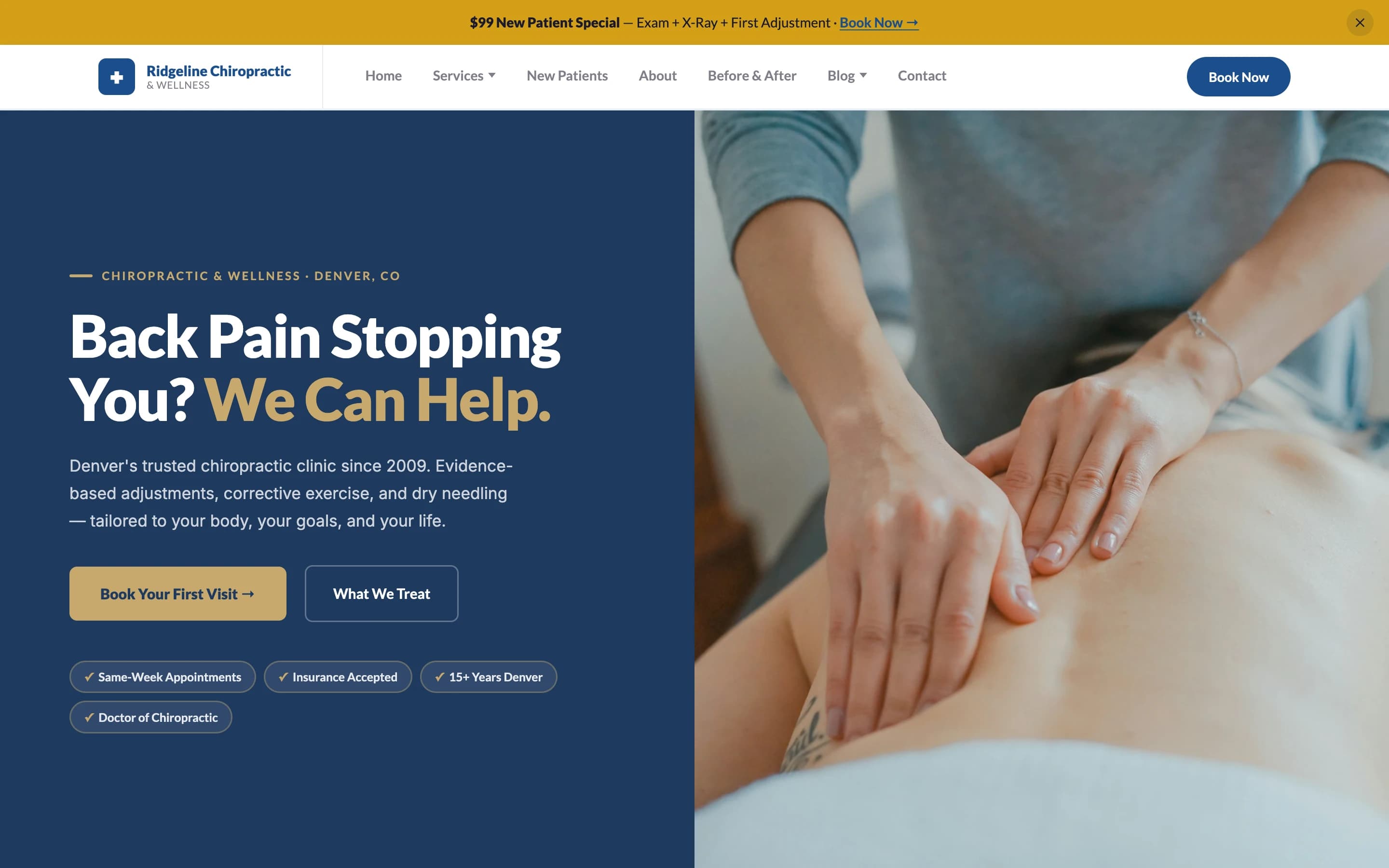 Screenshot of Ridgeline Chiropractic & Wellness website demo