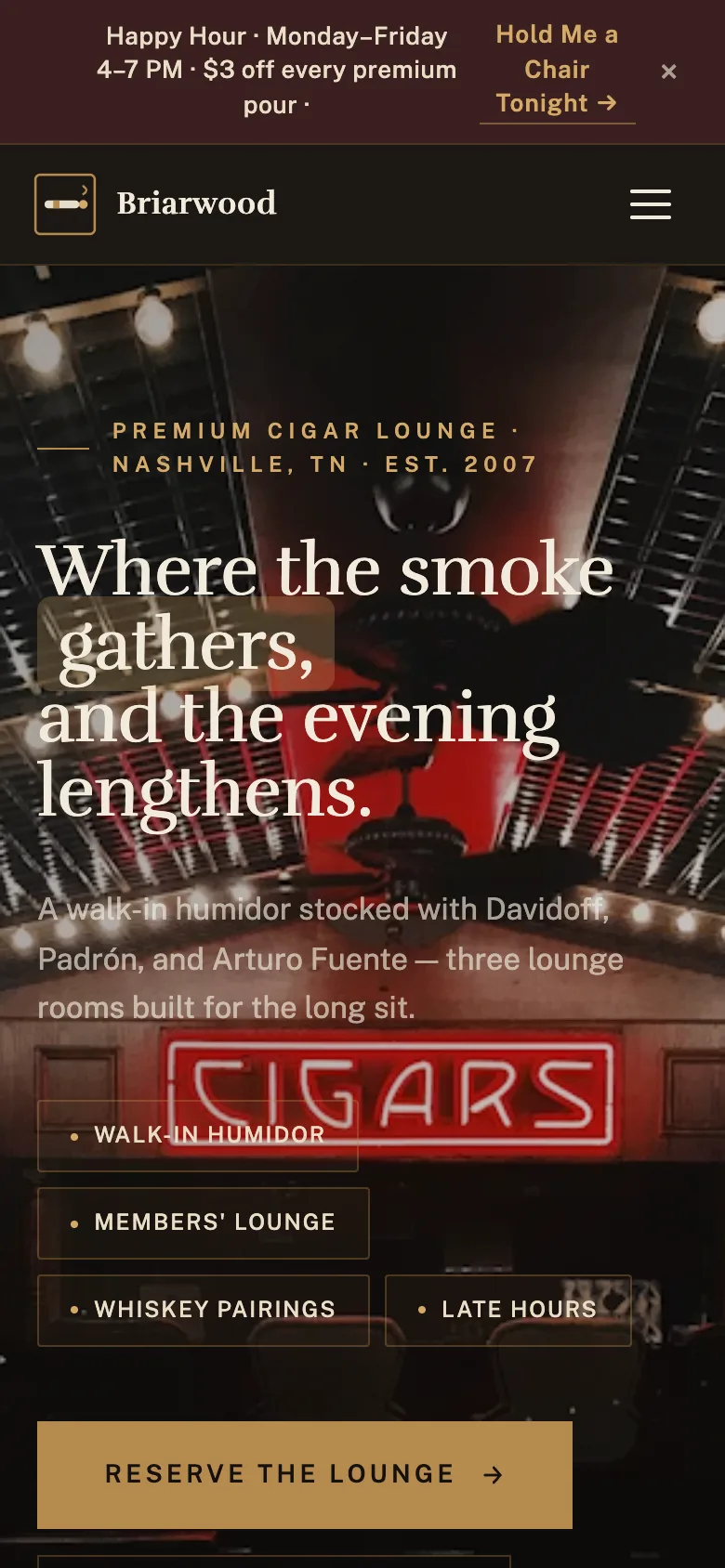 A cigar demo storefront on a phone