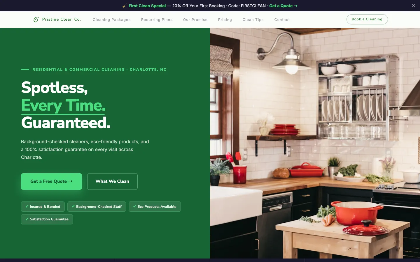 Screenshot of Pristine Clean Co. website demo
