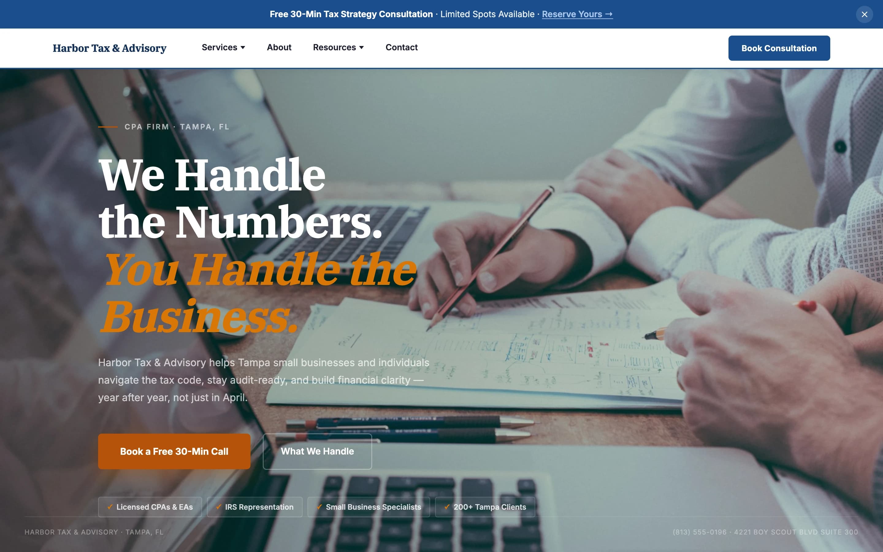 Screenshot of Harbor Tax & Advisory website demo