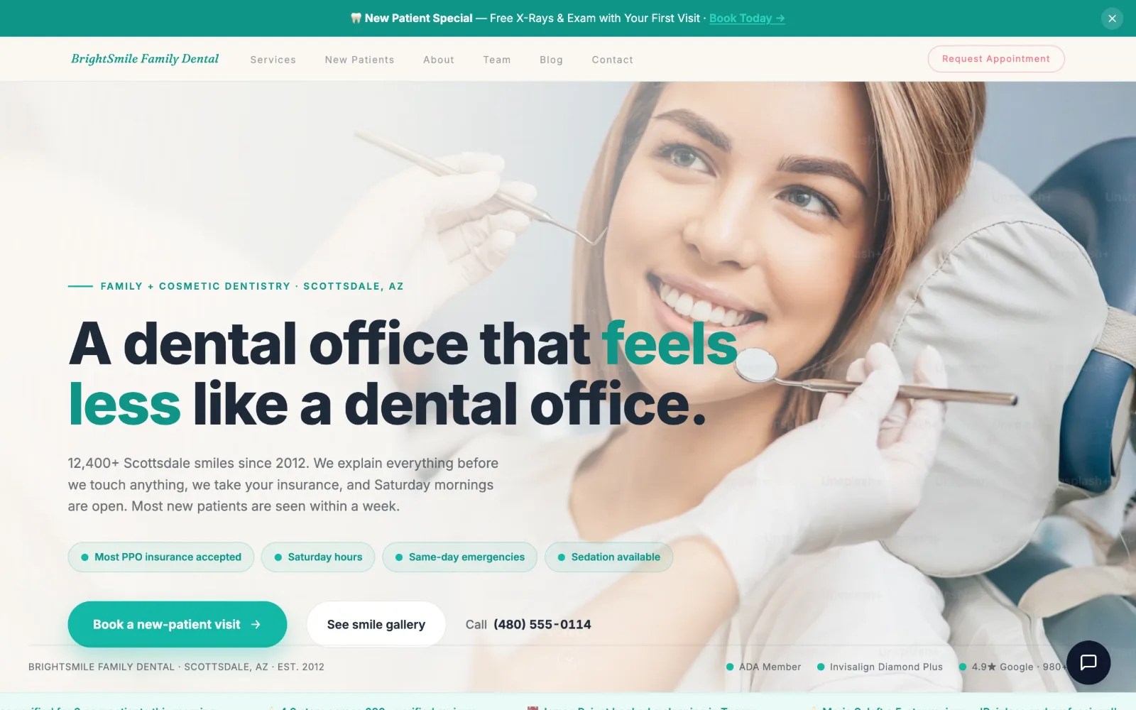 Screenshot of BrightSmile Family Dental website demo