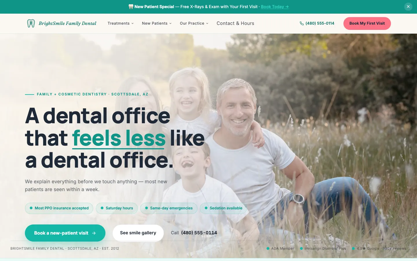 Screenshot of BrightSmile Family Dental website demo