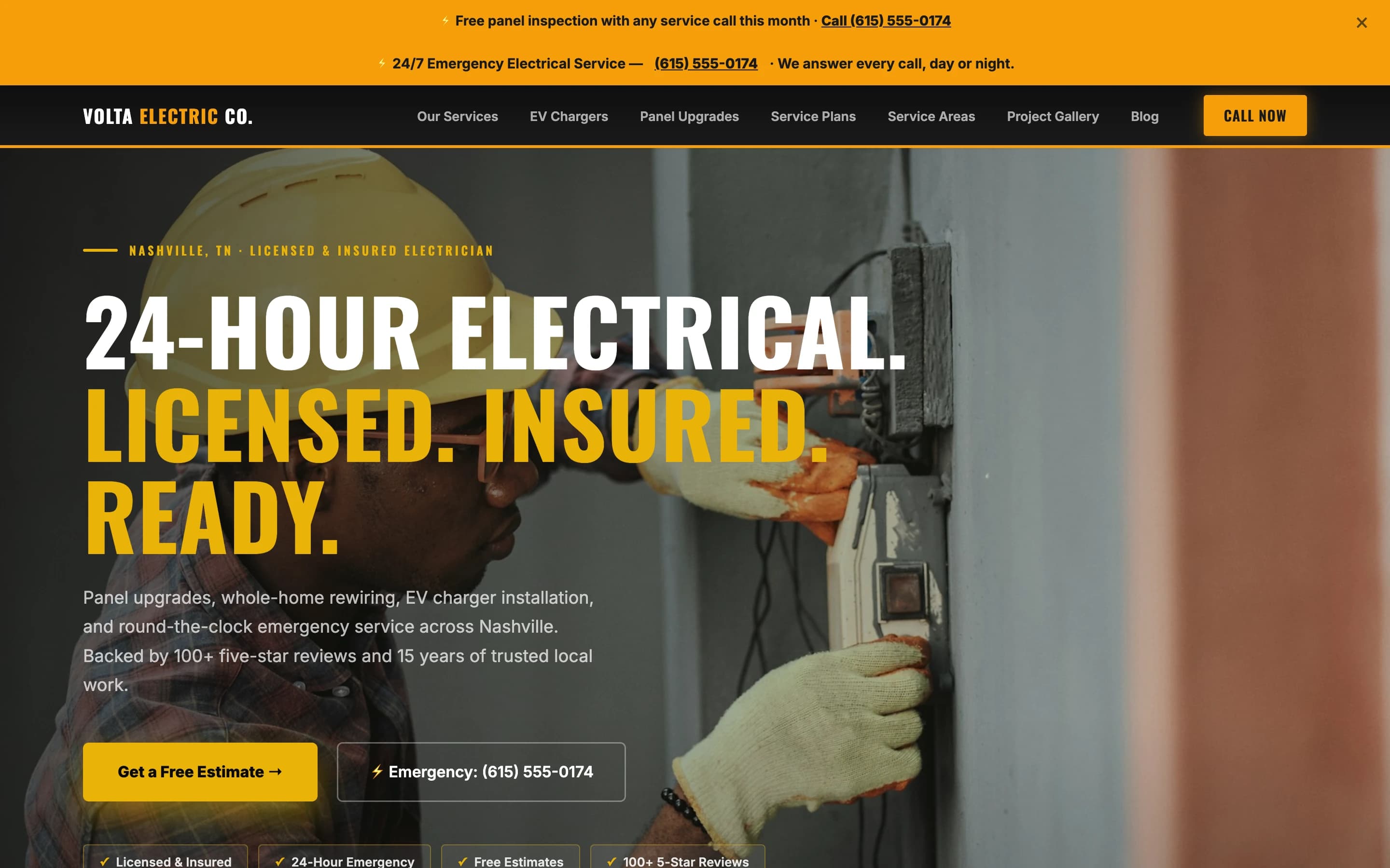Screenshot of Volta Electric Co. website demo