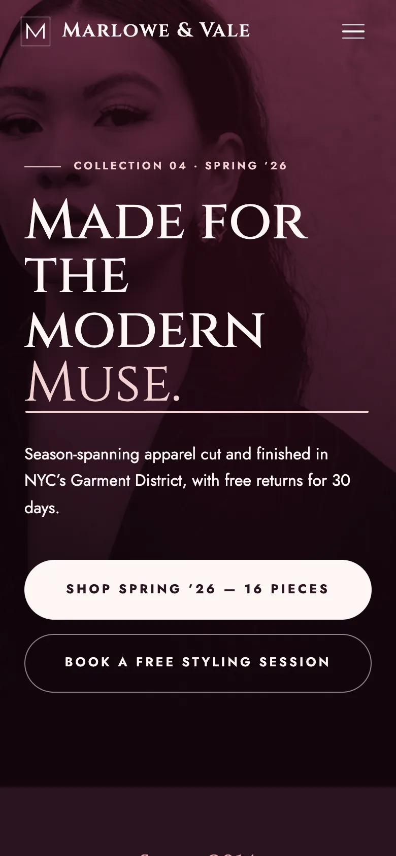 A fashion demo storefront on a phone