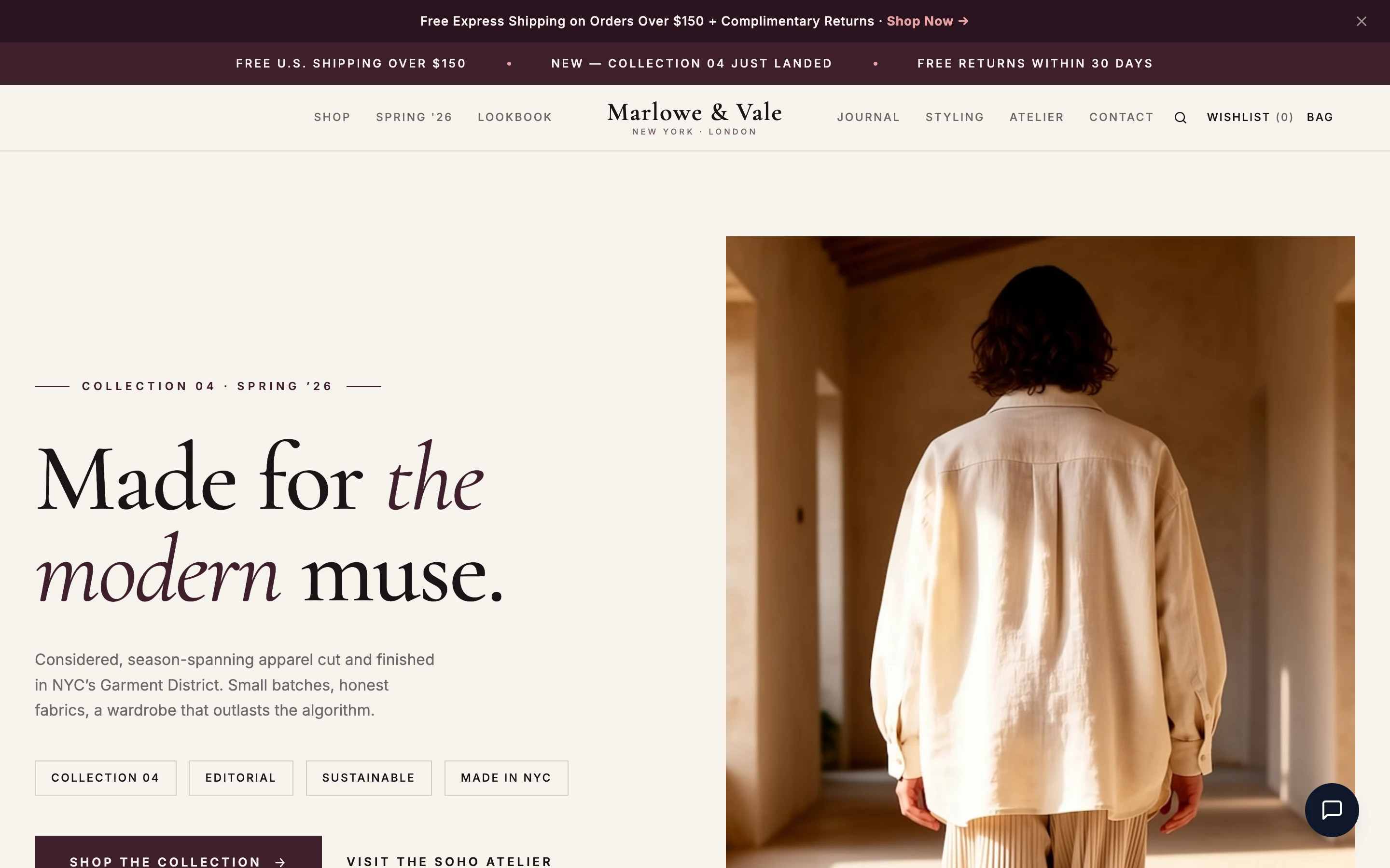 Screenshot of Marlowe & Vale website demo
