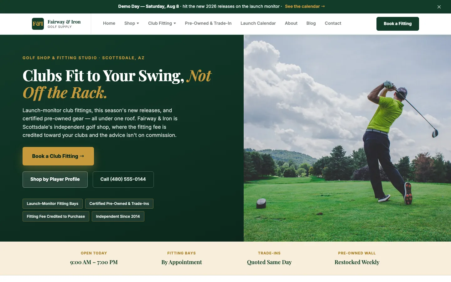 Screenshot of Fairway & Iron Golf Supply website demo