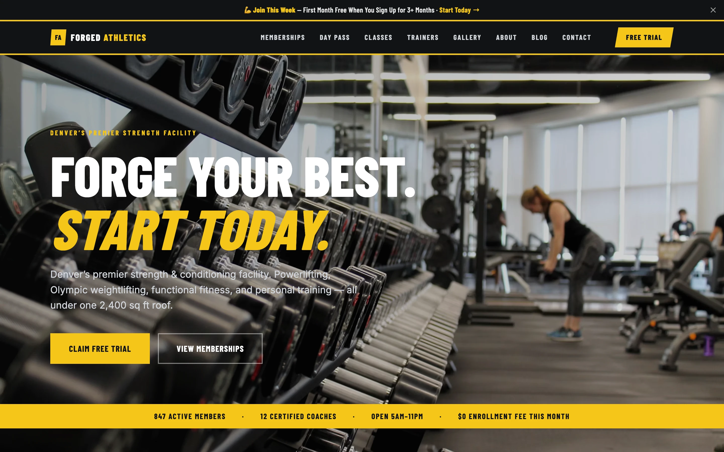 Screenshot of Forged Athletics website demo