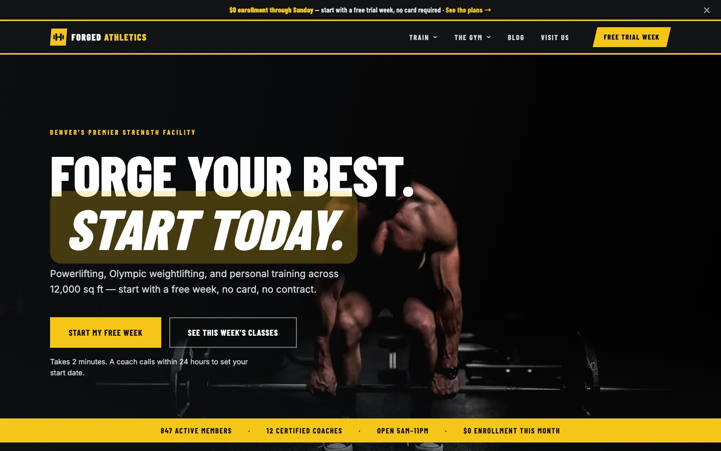 Screenshot of Forged Athletics website demo