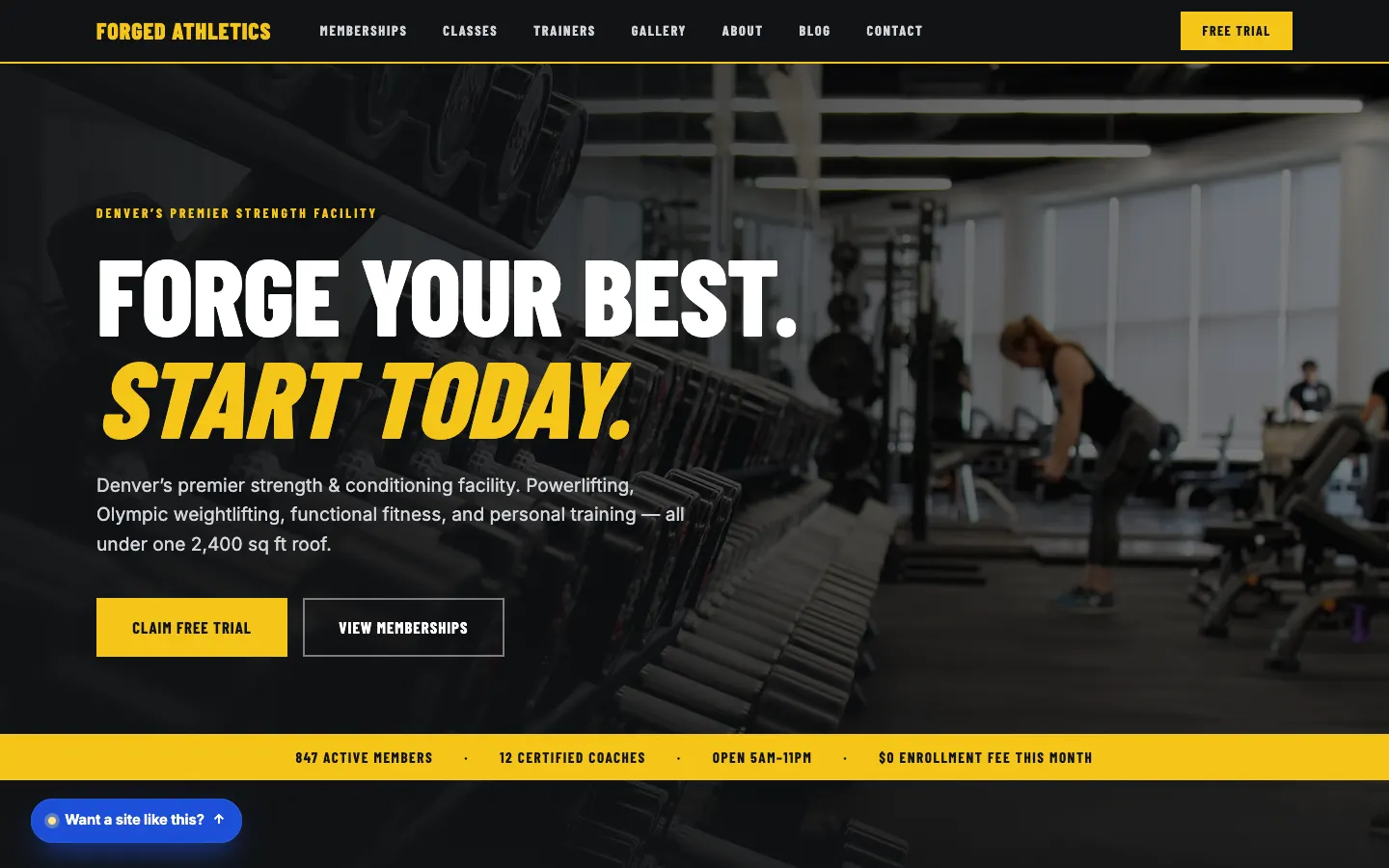 Screenshot of Forged Athletics website demo