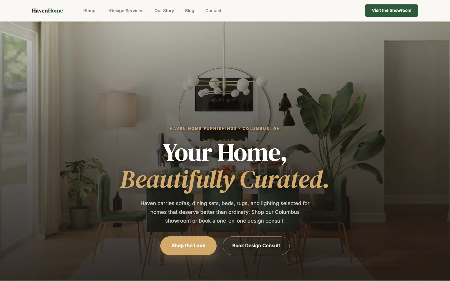 Screenshot of Hearthside Home Furnishings website demo