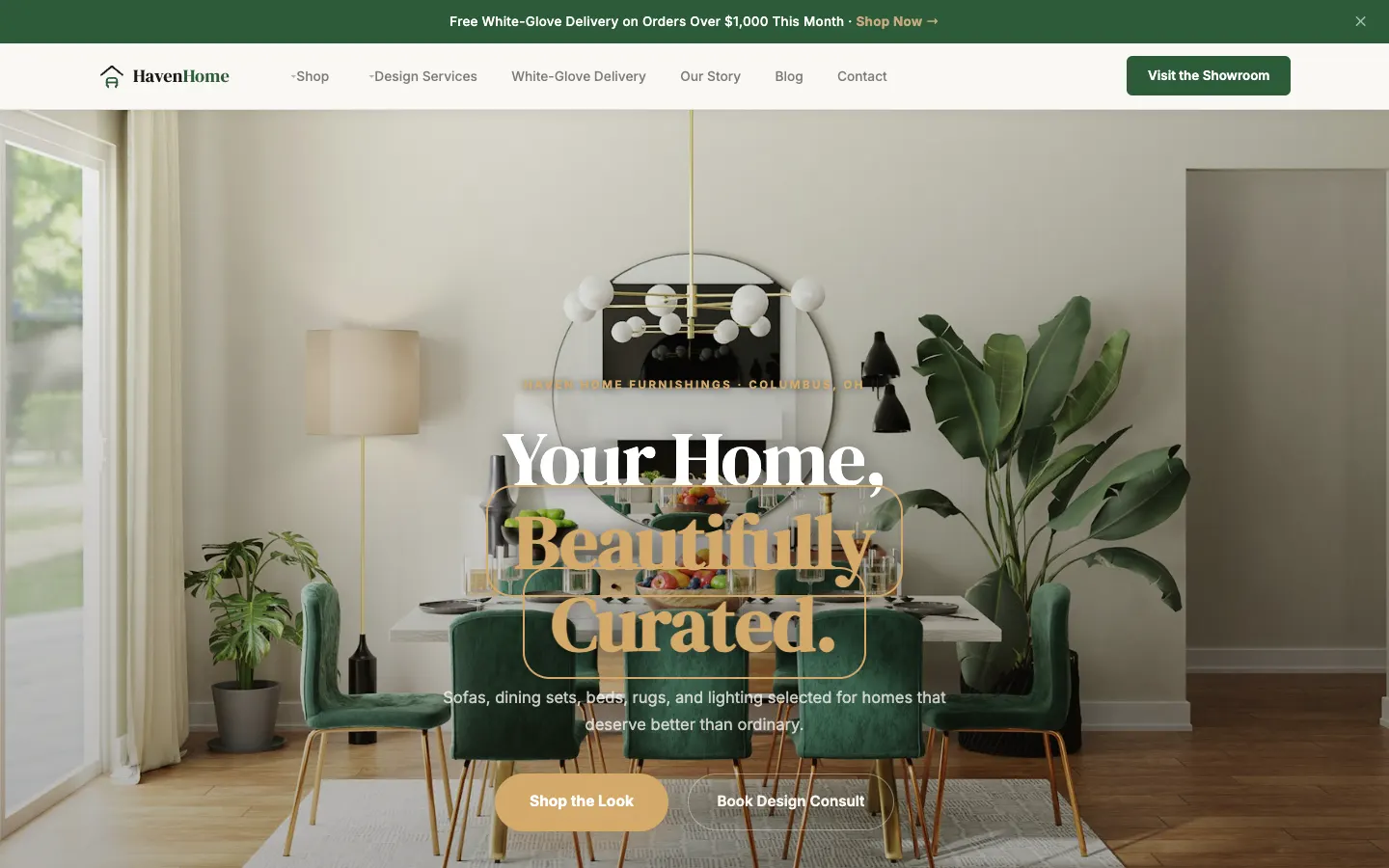 Screenshot of Haven Home Furnishings website demo