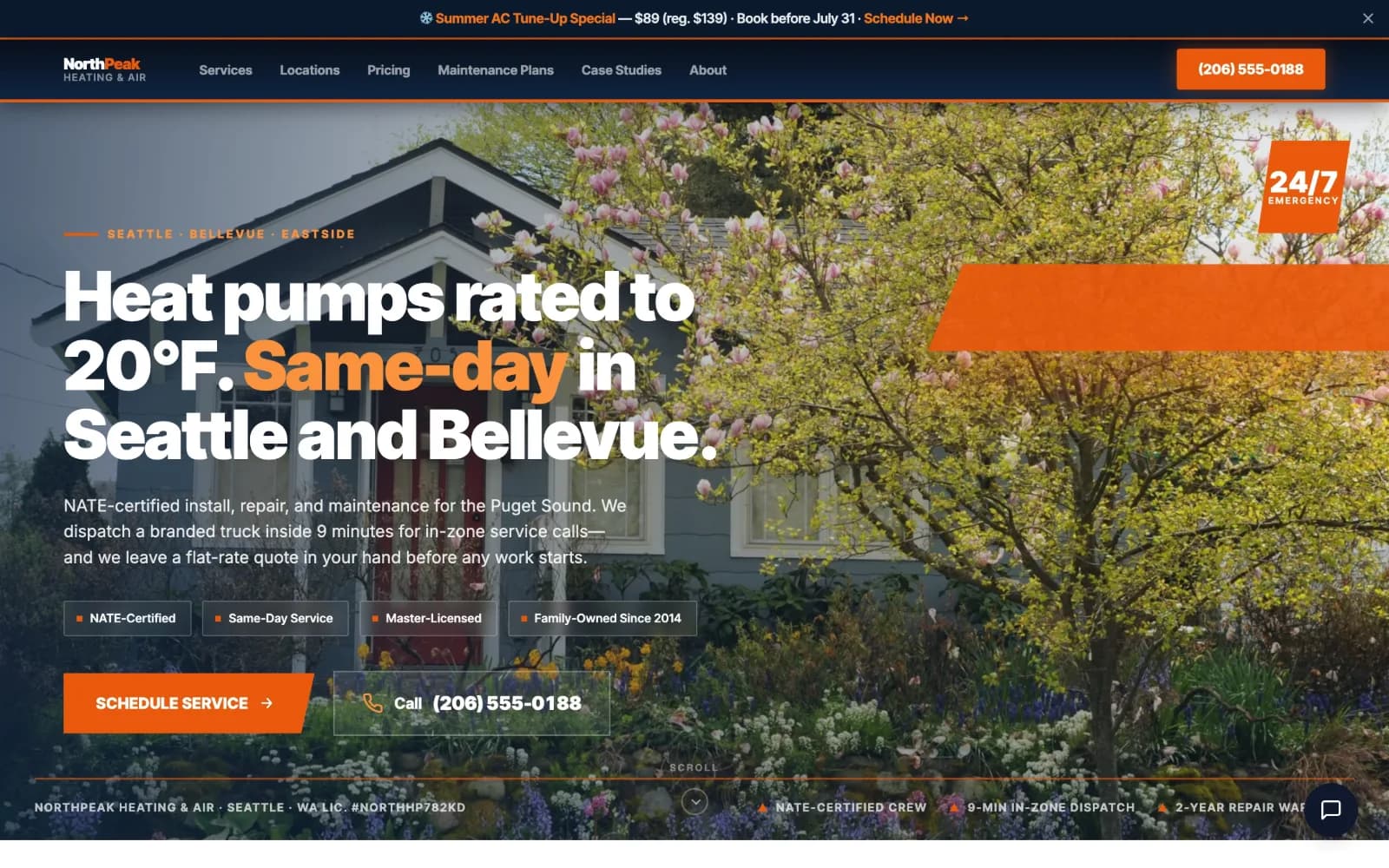 Screenshot of NorthPeak Heating & Air website demo