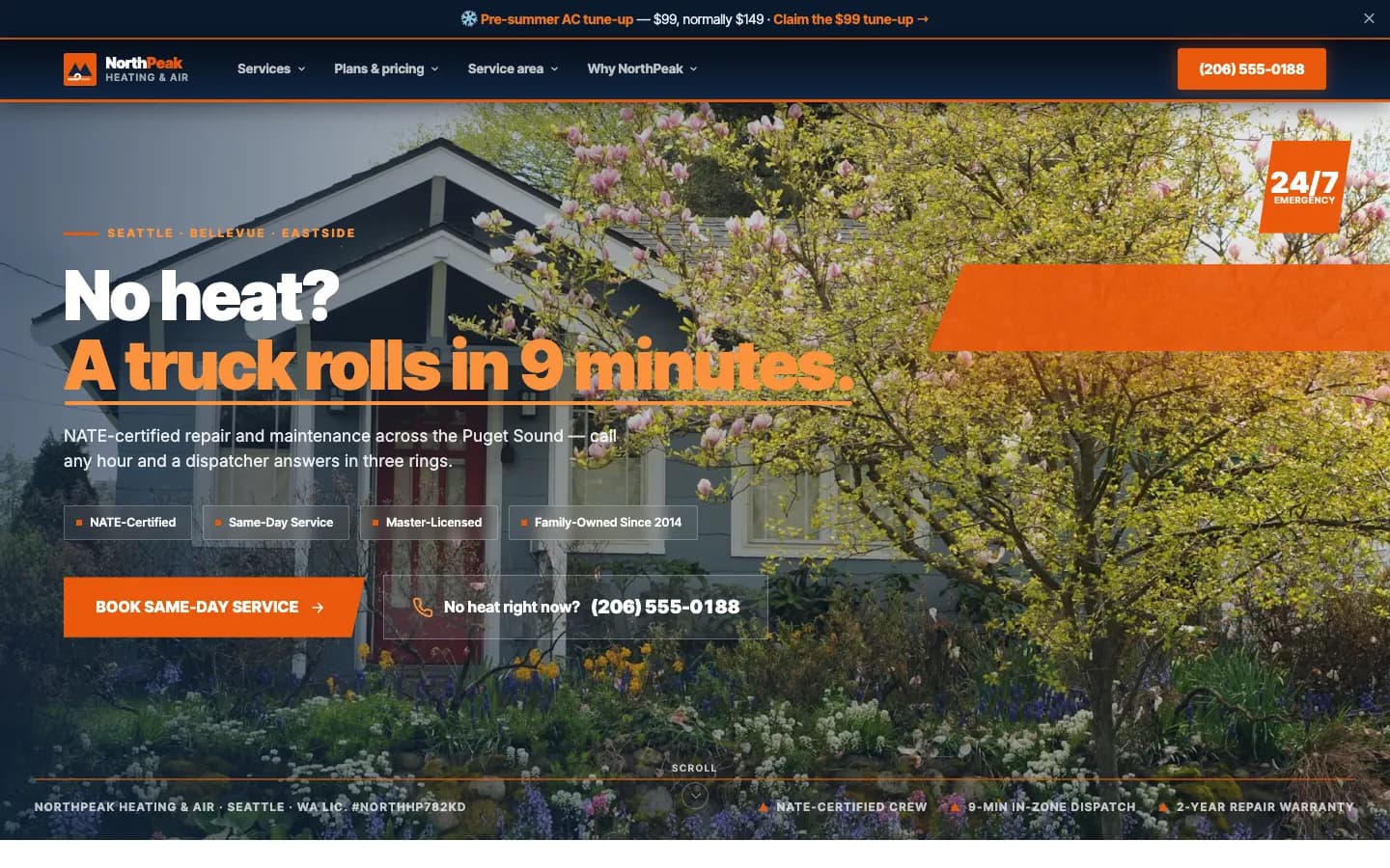 Screenshot of NorthPeak Heating & Air website demo