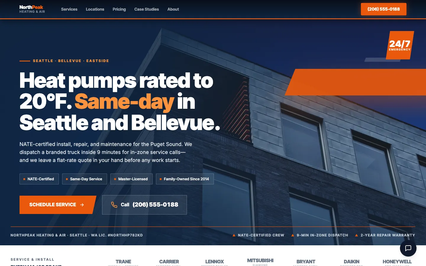 Screenshot of NorthPeak Heating & Air website demo