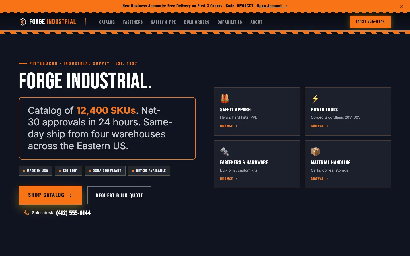 Screenshot of Forge Industrial Supply website demo