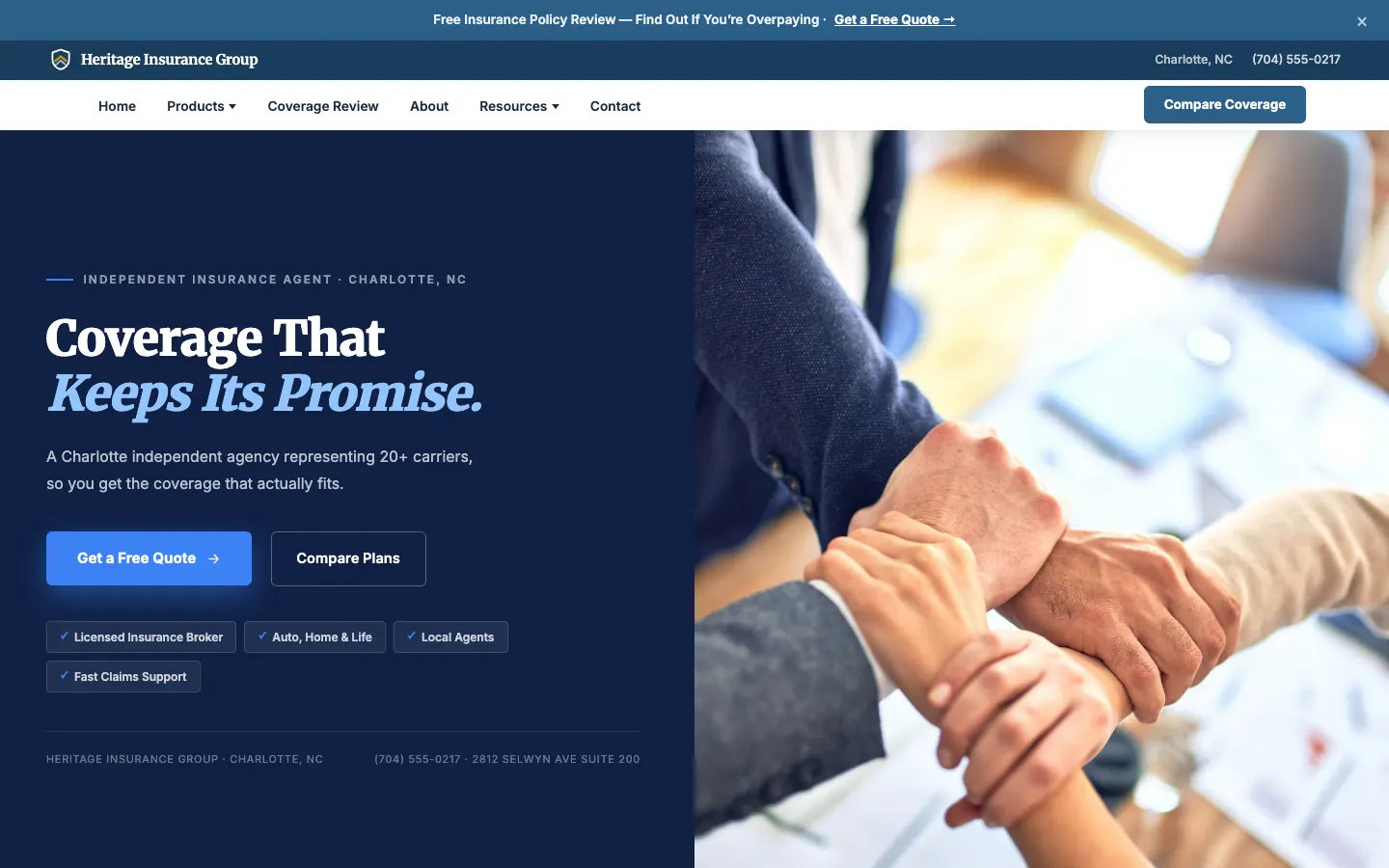 Screenshot of Heritage Insurance Group website demo