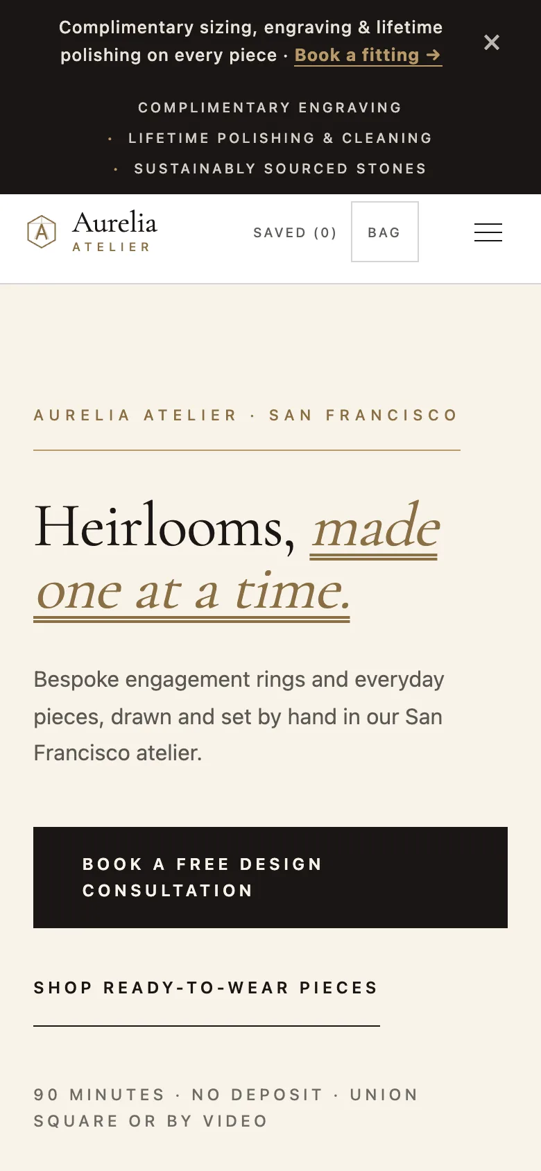 A jewelry demo storefront on a phone