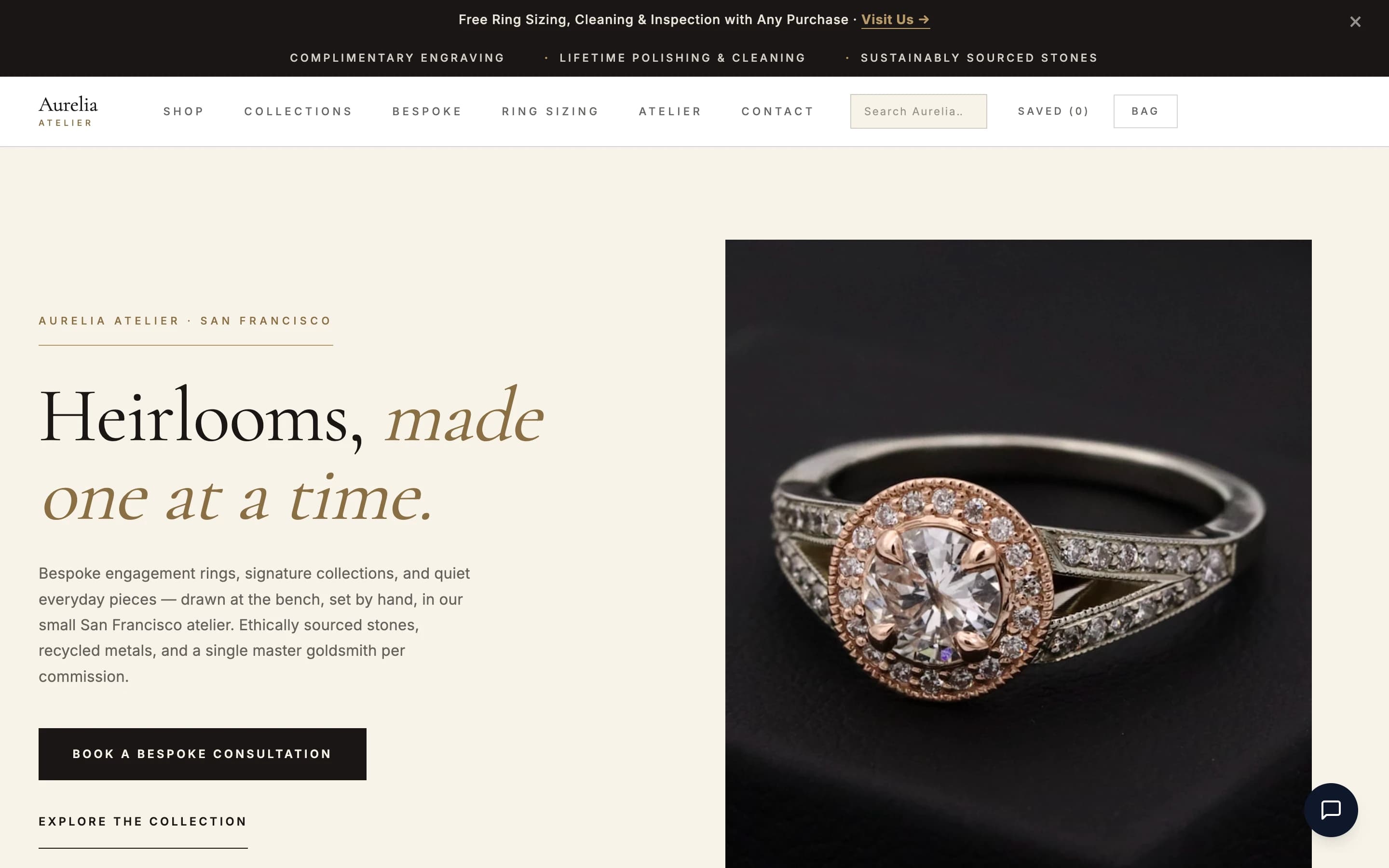 Screenshot of Aurelia Atelier website demo