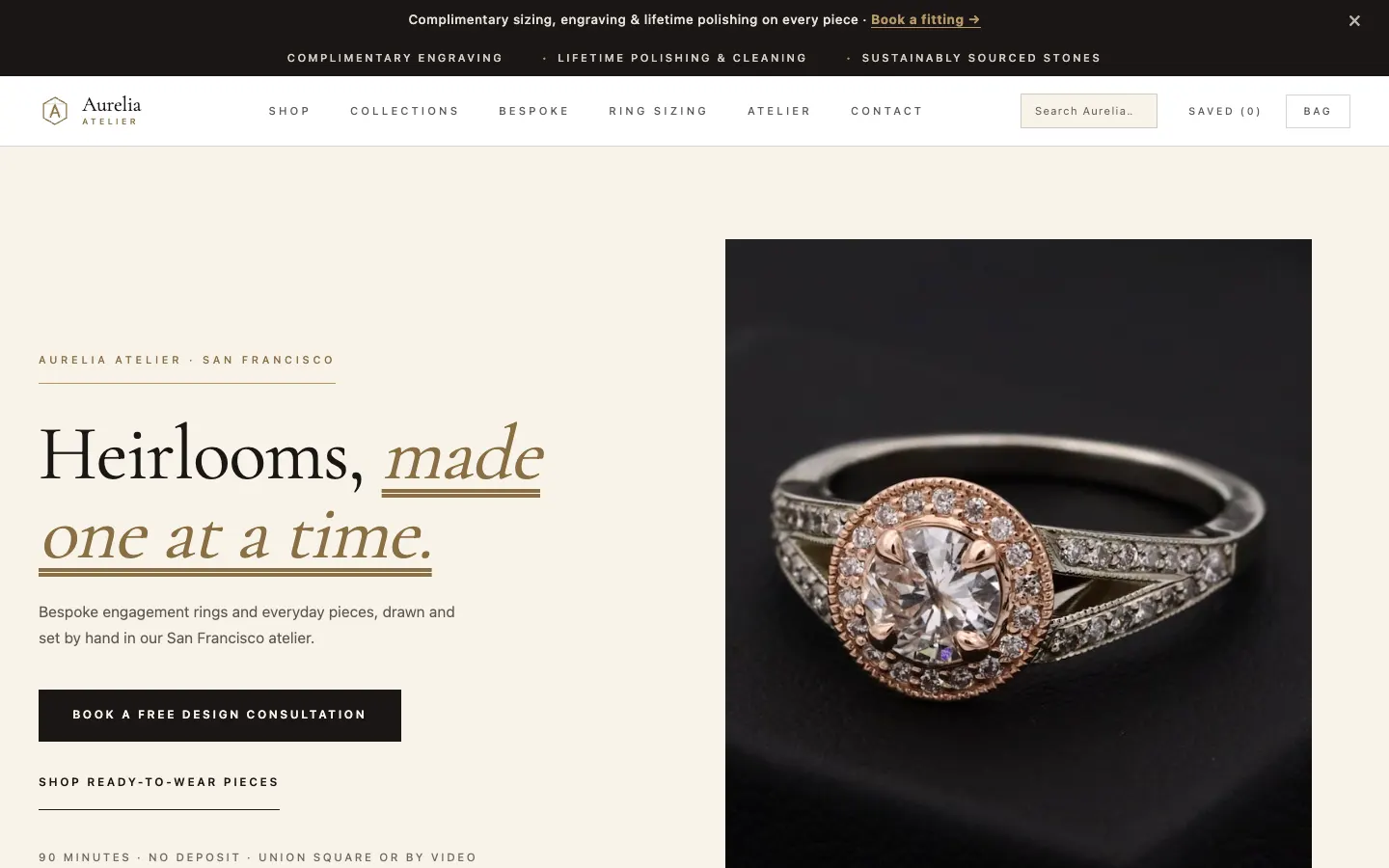 Screenshot of Aurelia Atelier website demo
