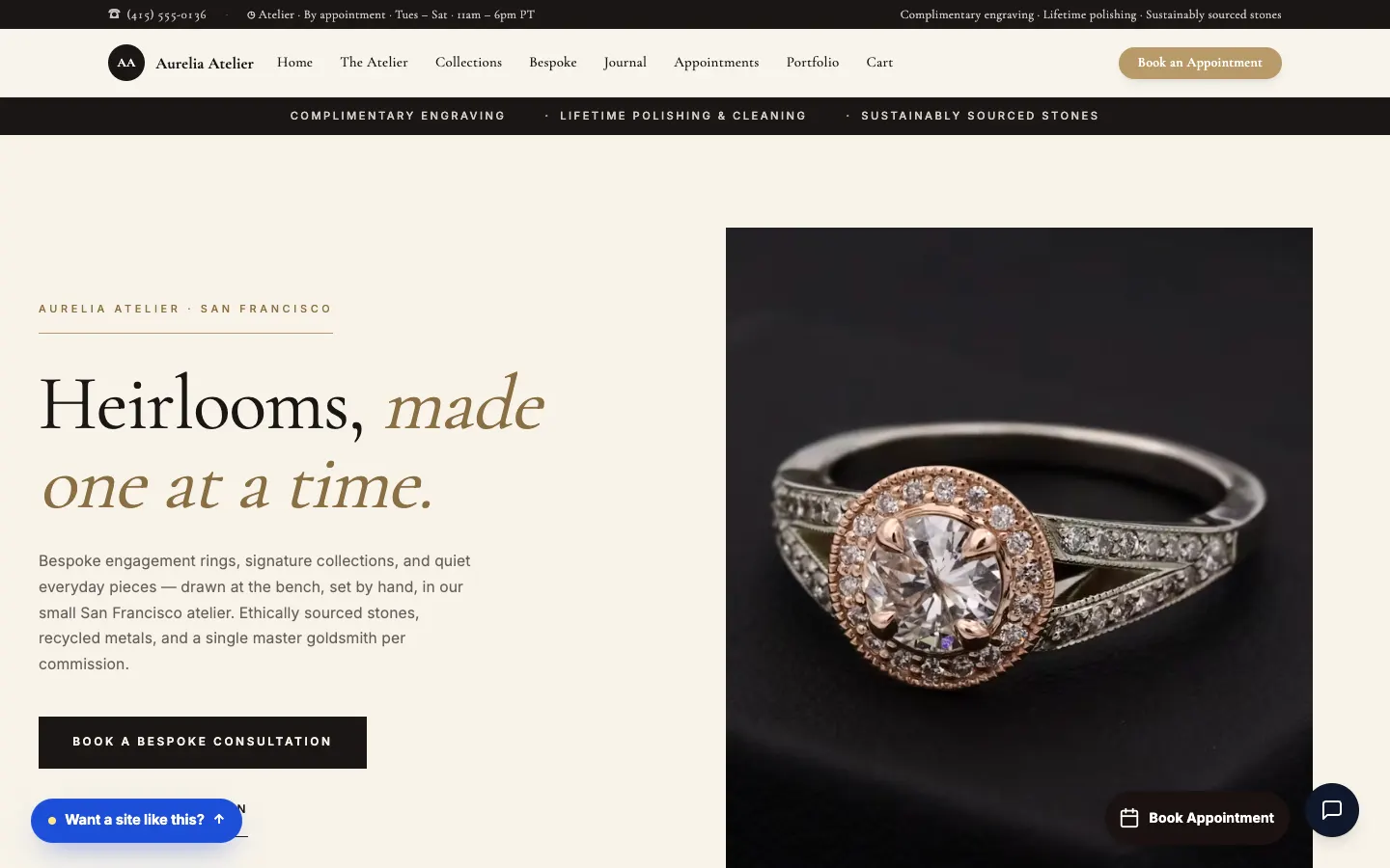 Screenshot of Aurelia Atelier website demo