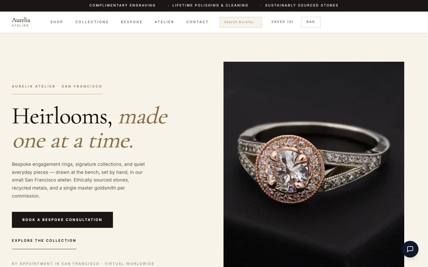 Screenshot of Aurelia Atelier website demo