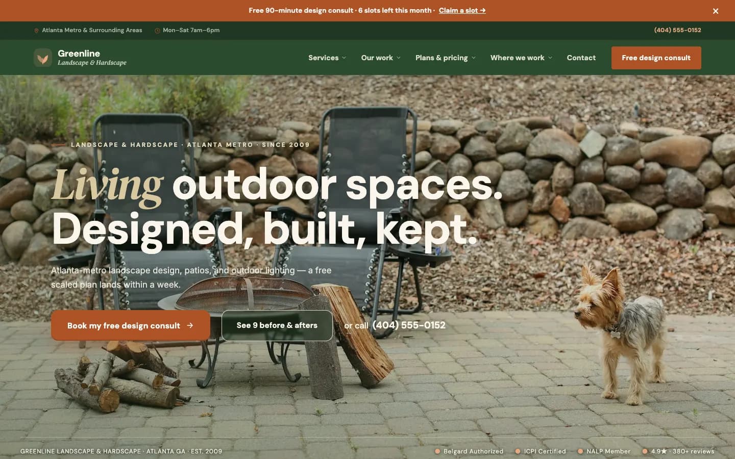Screenshot of Greenline Landscape & Hardscape website demo