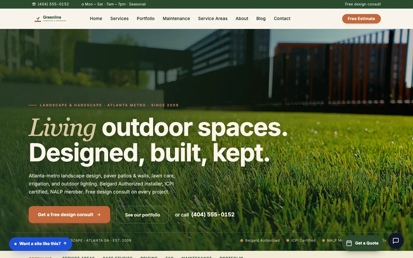Screenshot of Greenline Landscape & Hardscape website demo