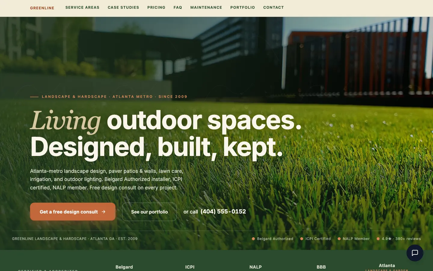 Screenshot of Greenline Landscape & Hardscape website demo
