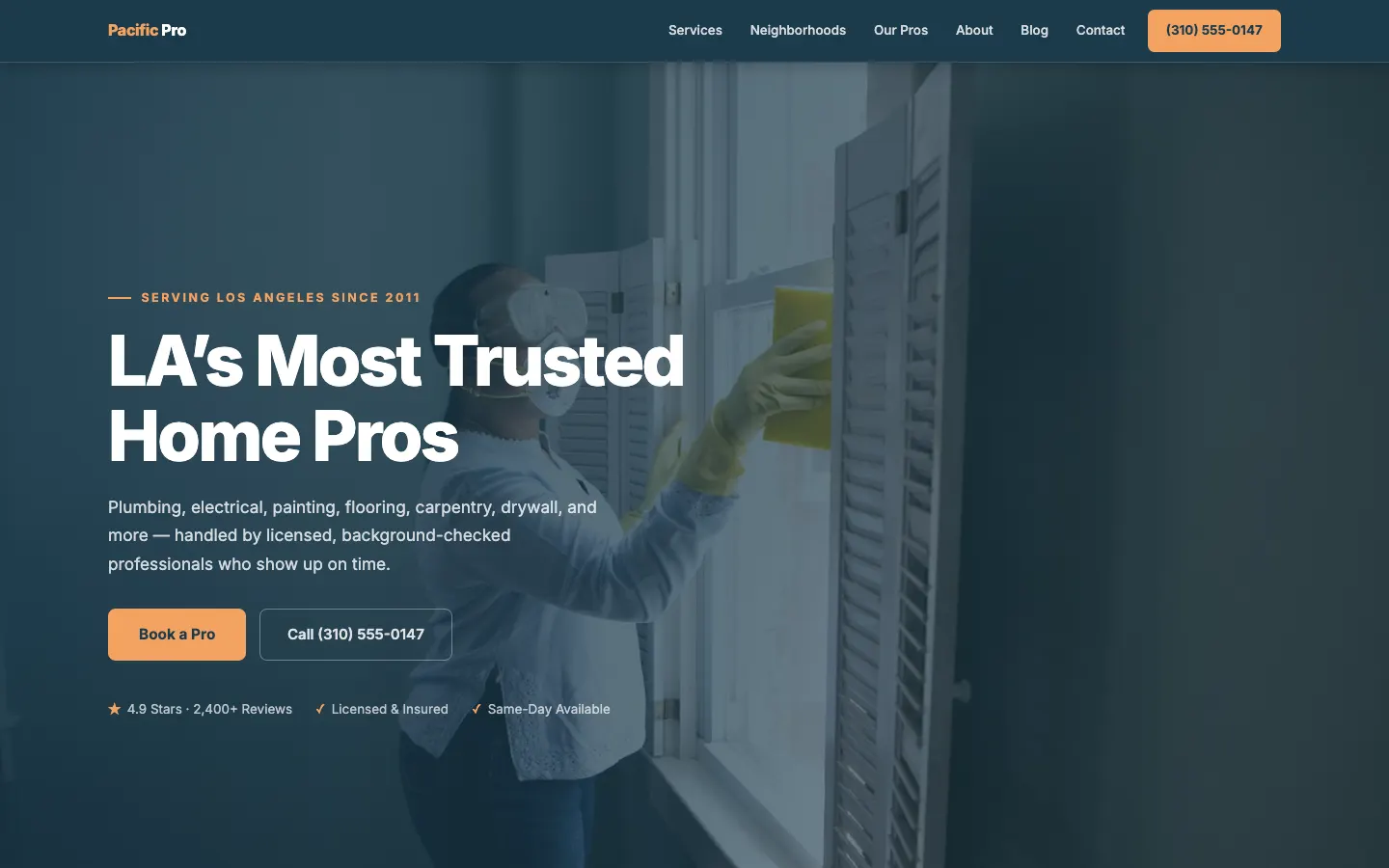 Screenshot of Pacific Pro Handyman website demo