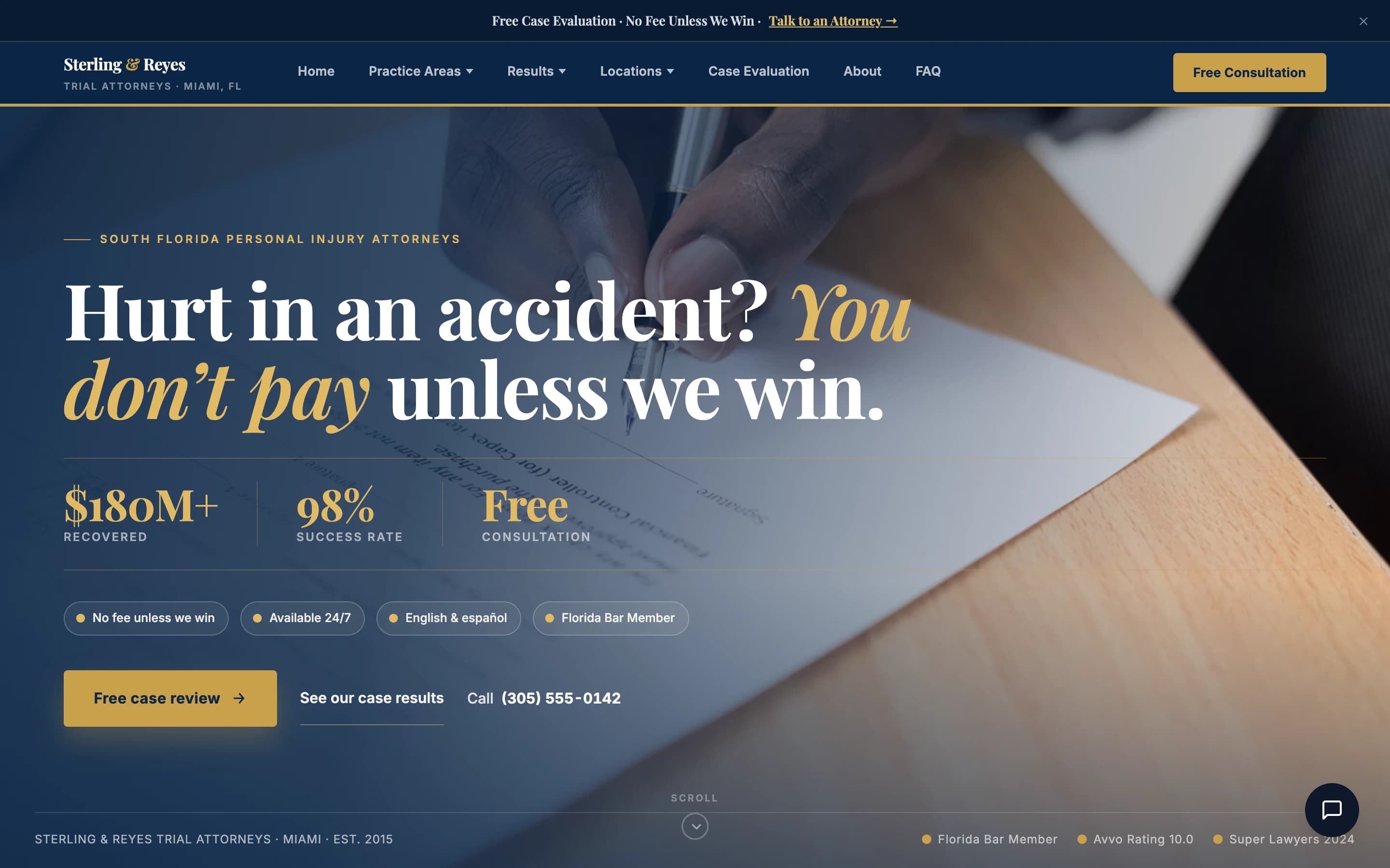 Screenshot of Sterling & Reyes Trial Attorneys website demo