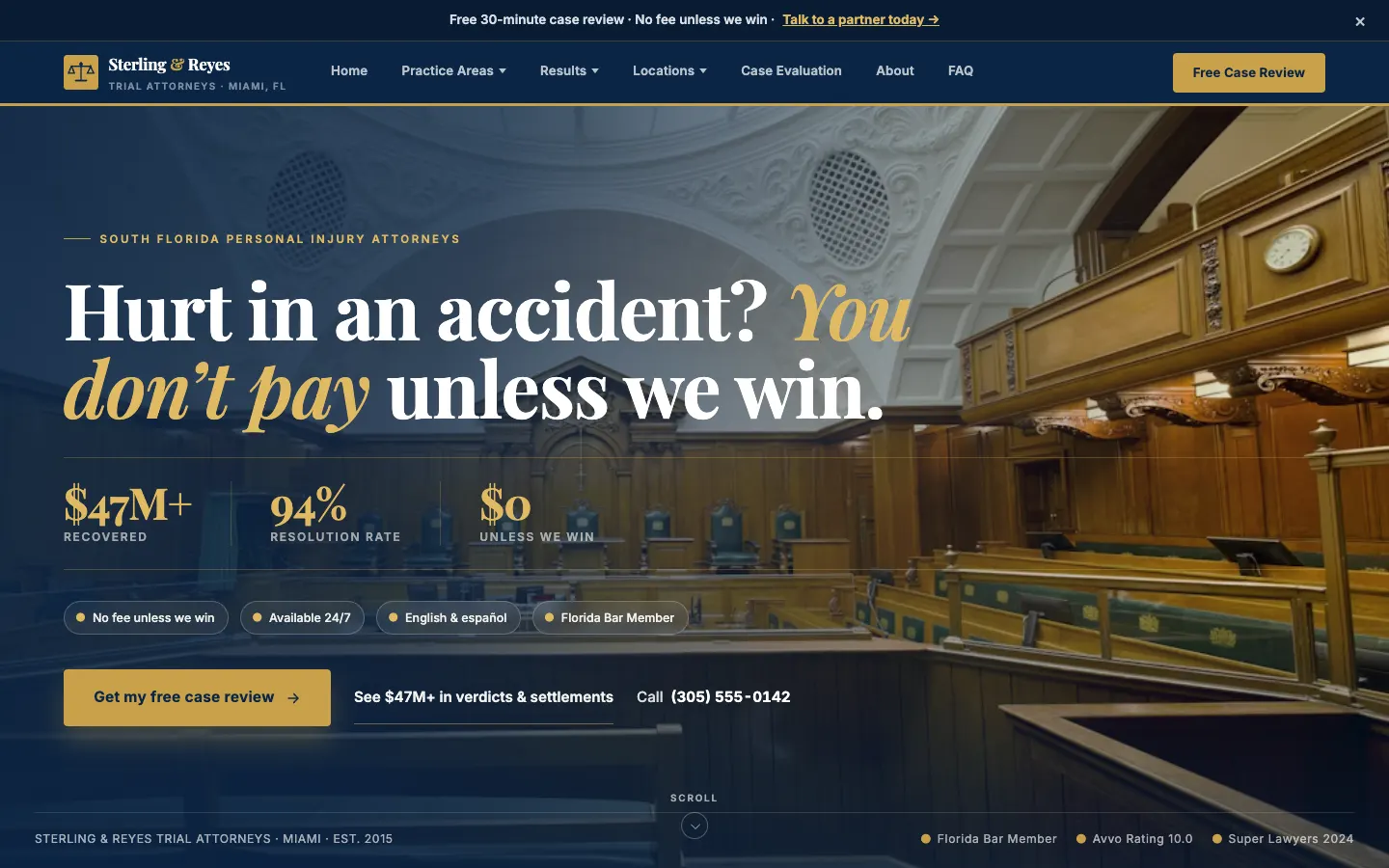 Screenshot of Sterling & Reyes Trial Attorneys website demo