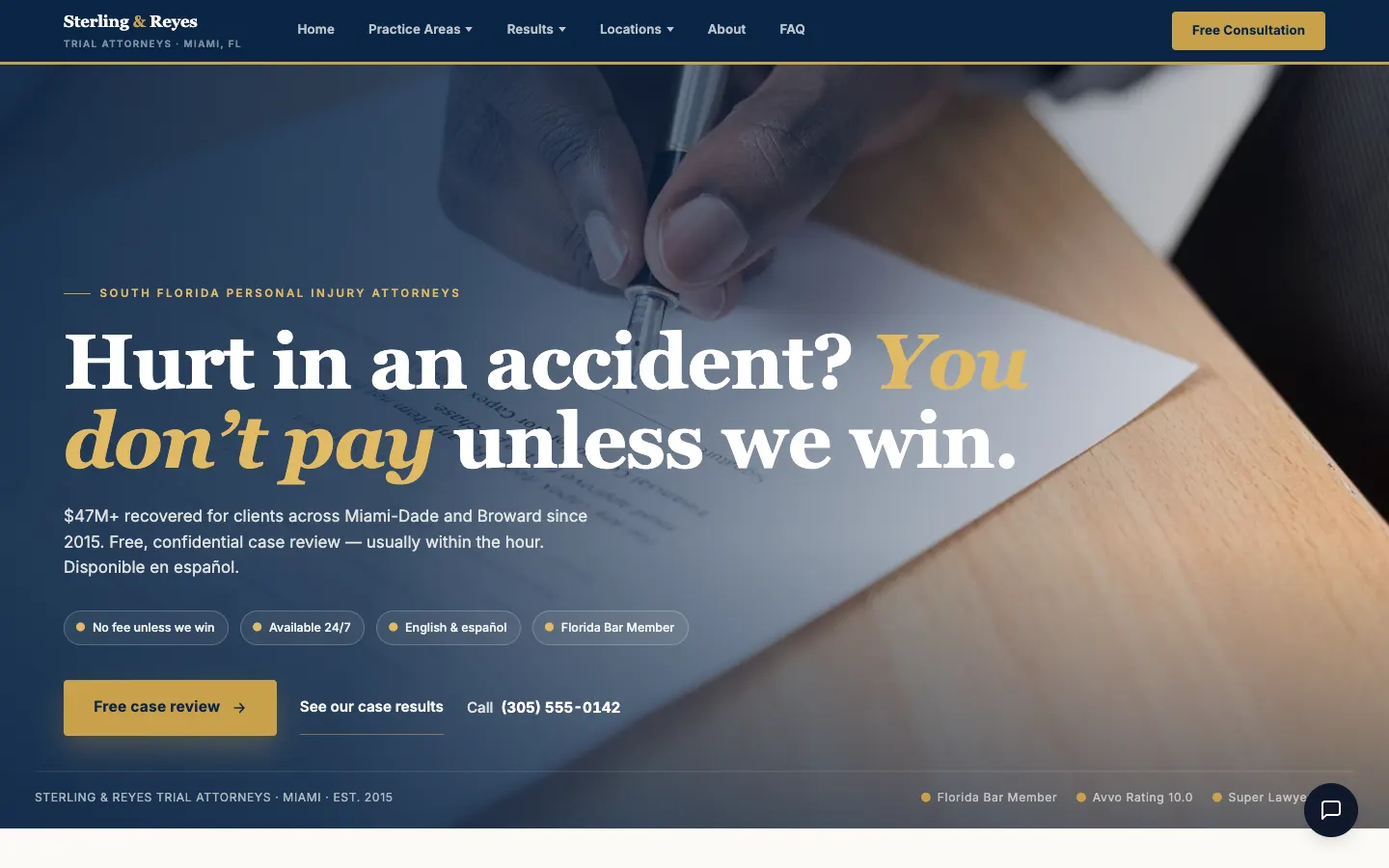 Screenshot of Sterling & Reyes Trial Attorneys website demo