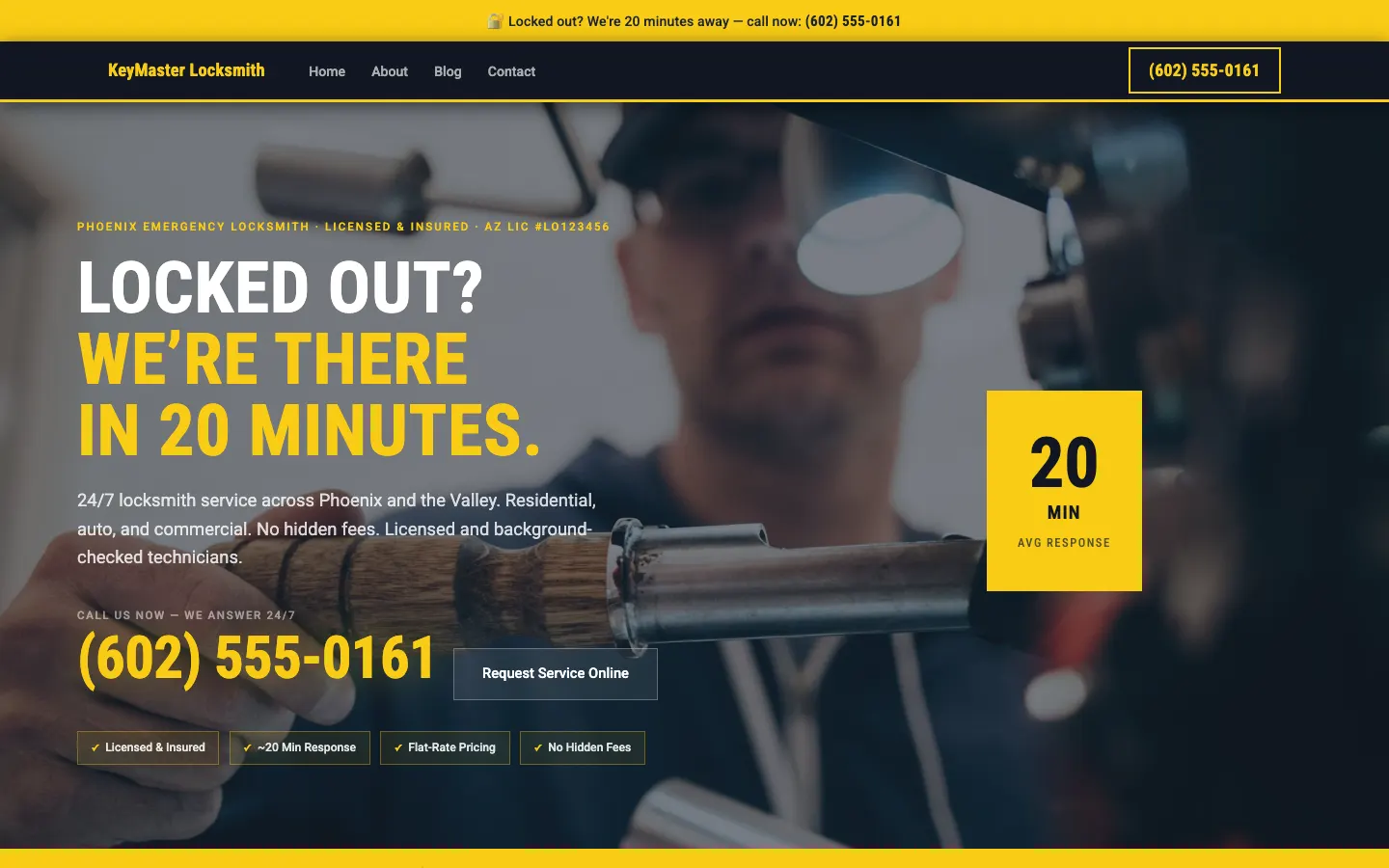 Screenshot of KeyMaster Locksmith & Security website demo