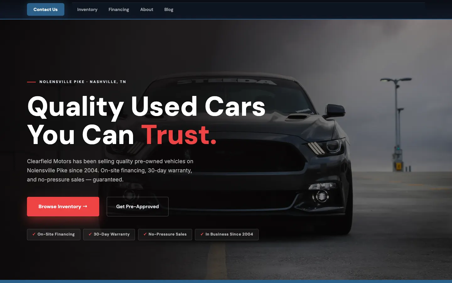 Screenshot of Clearfield Motors website demo