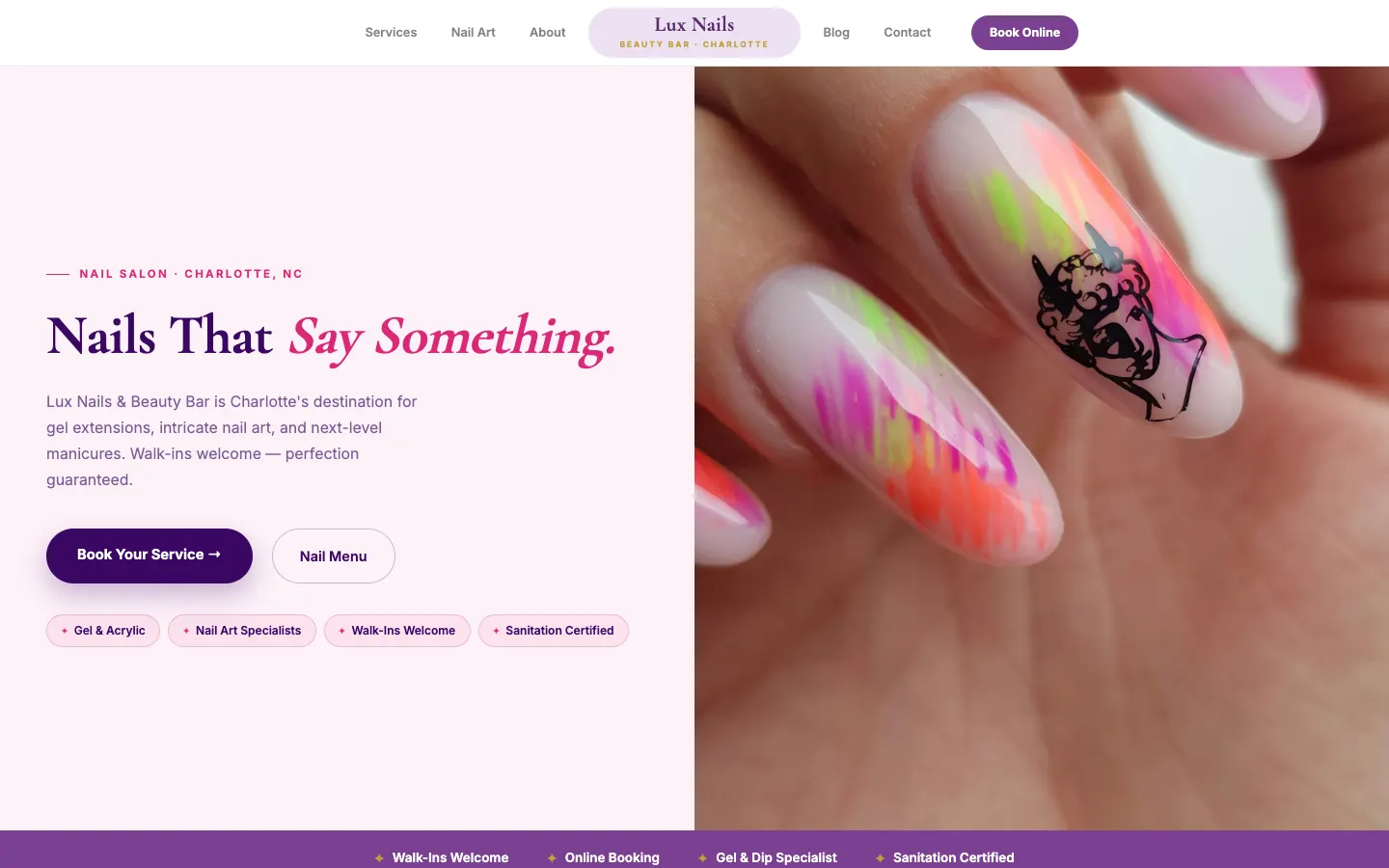 Screenshot of Lux Nails & Beauty Bar website demo