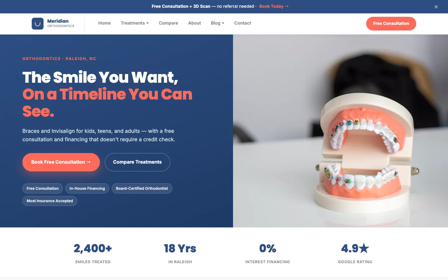 Screenshot of Meridian Orthodontics website demo