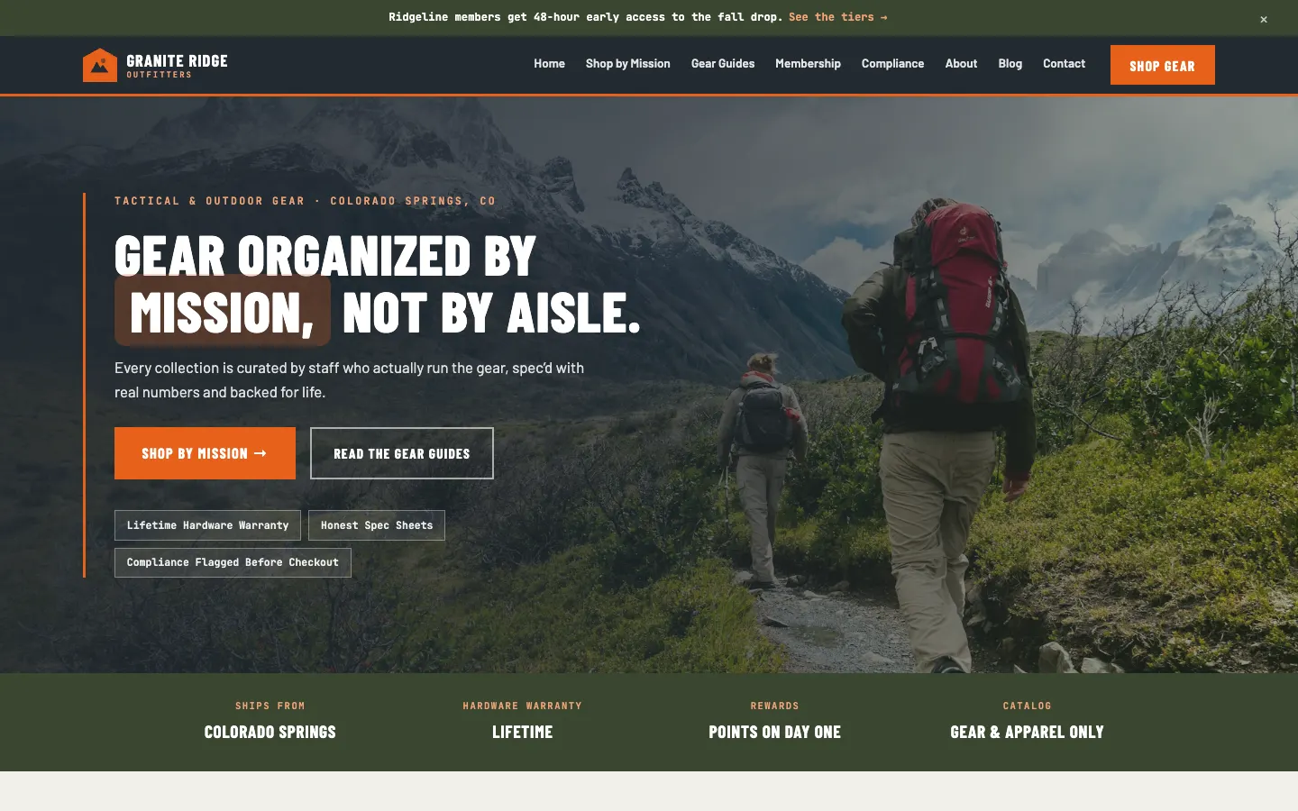 Screenshot of Granite Ridge Outfitters website demo