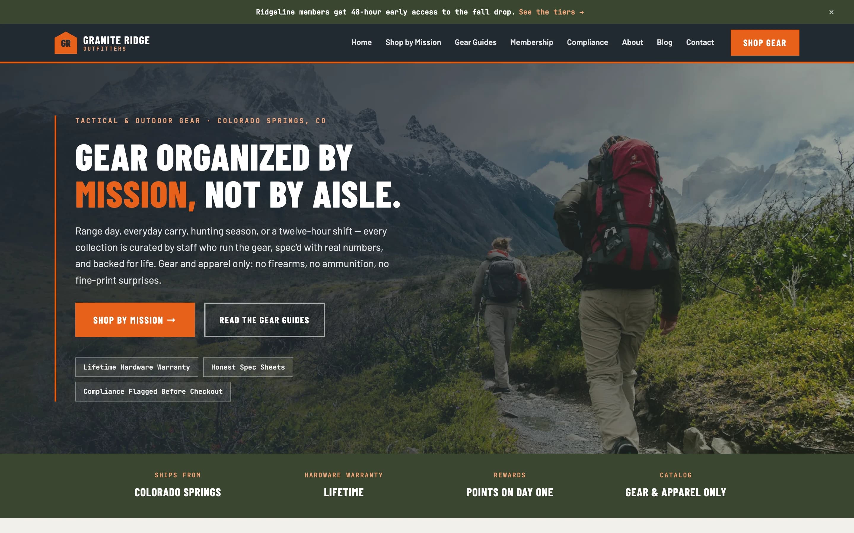 Screenshot of Granite Ridge Outfitters website demo