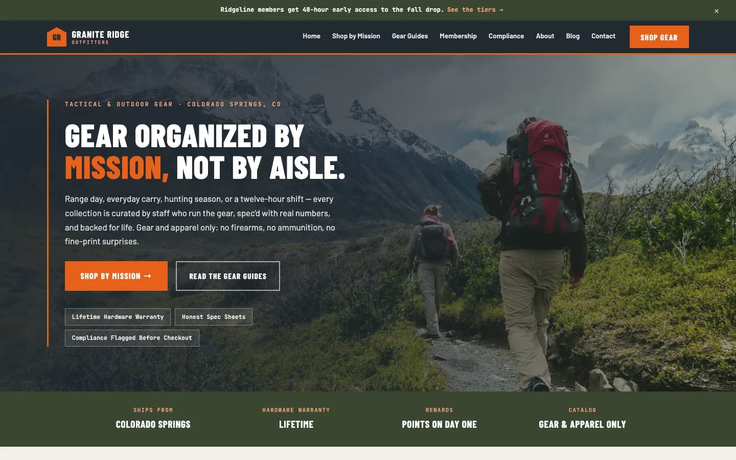 Screenshot of Granite Ridge Outfitters website demo